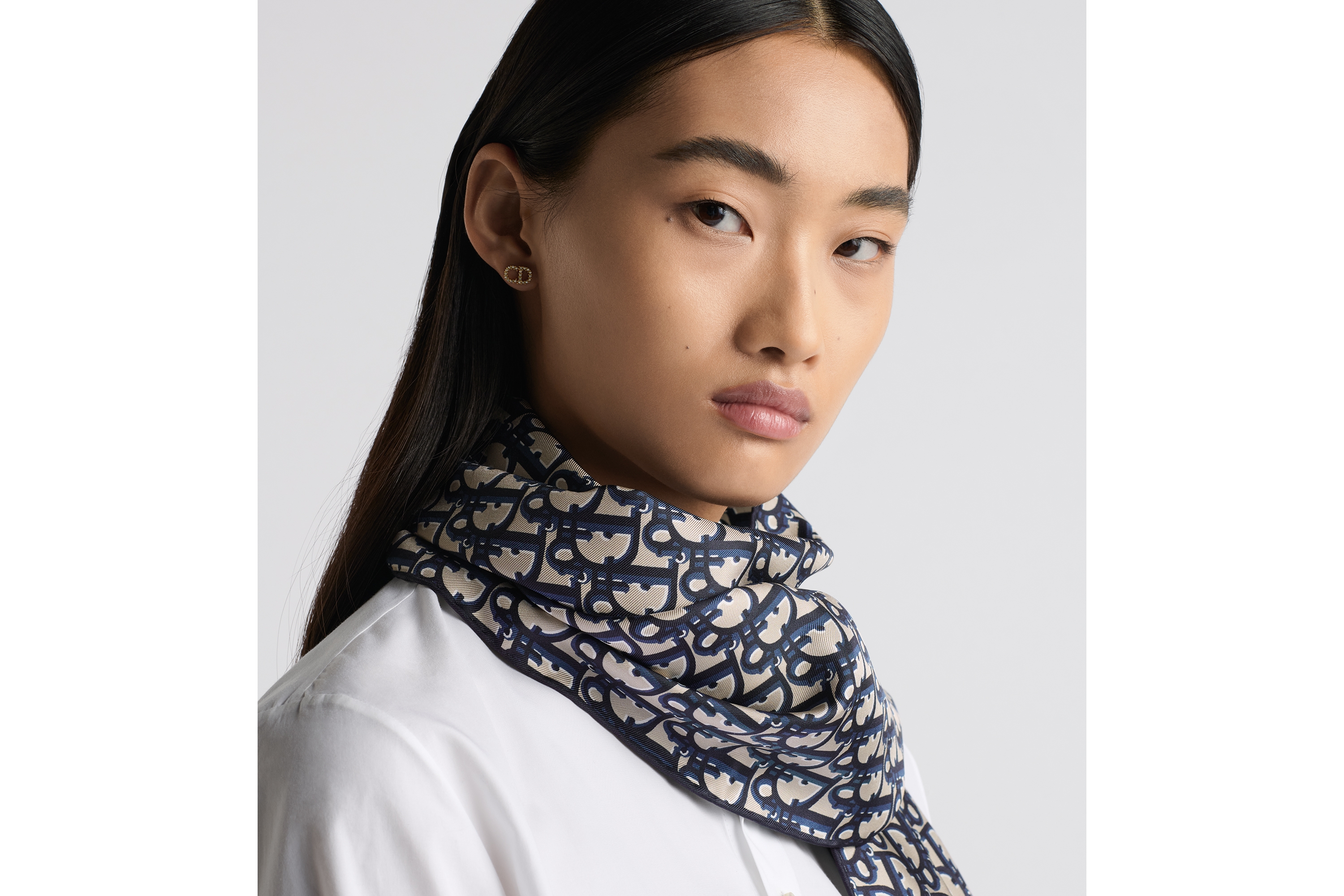 look_image_alt_prefix Dior 印花披肩 海军蓝色桑蚕丝斜纹面料 Oblique 印花 E08