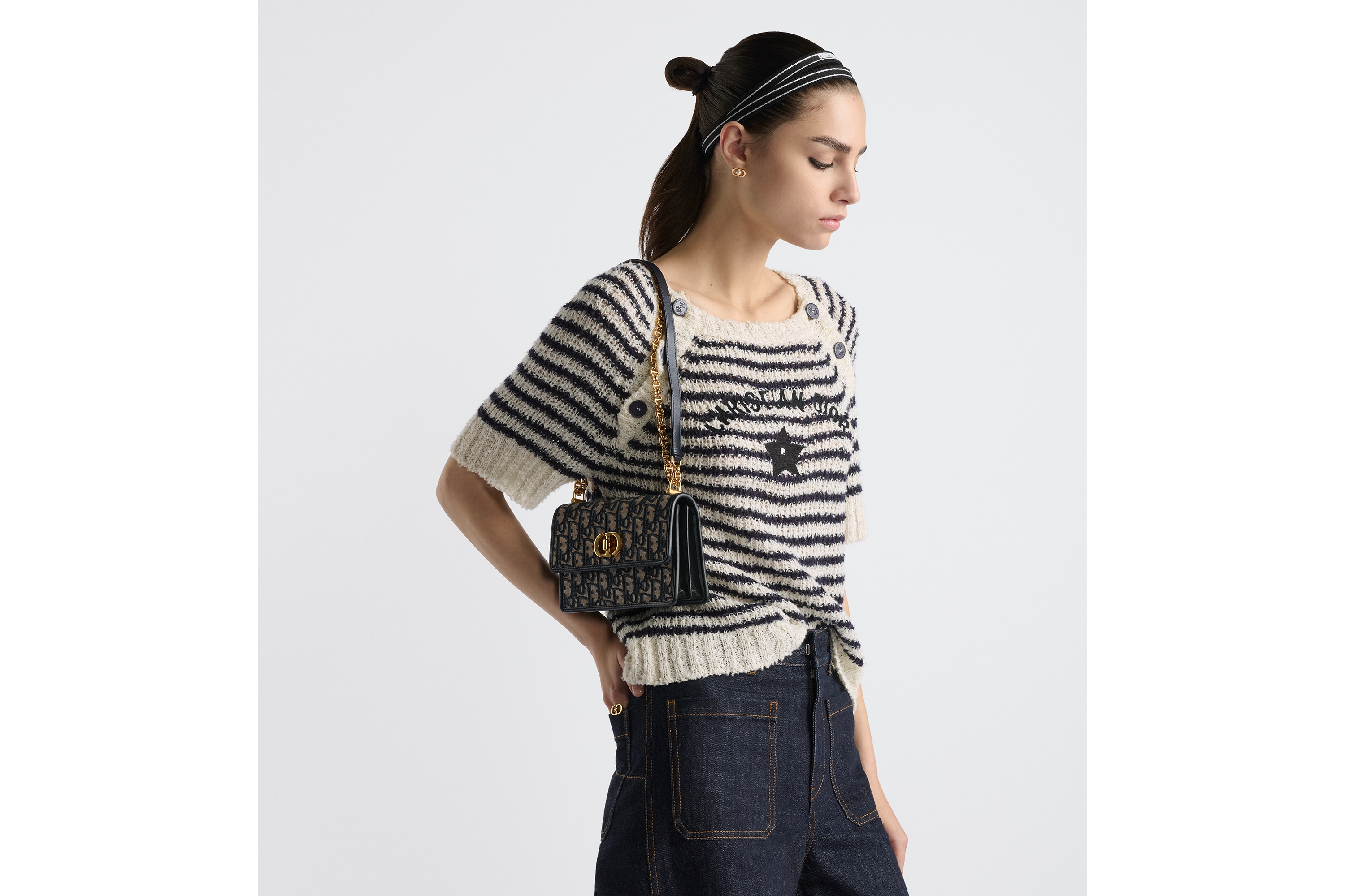 Miss Caro 迷你链条手袋 蓝色 Oblique 印花面料 E05