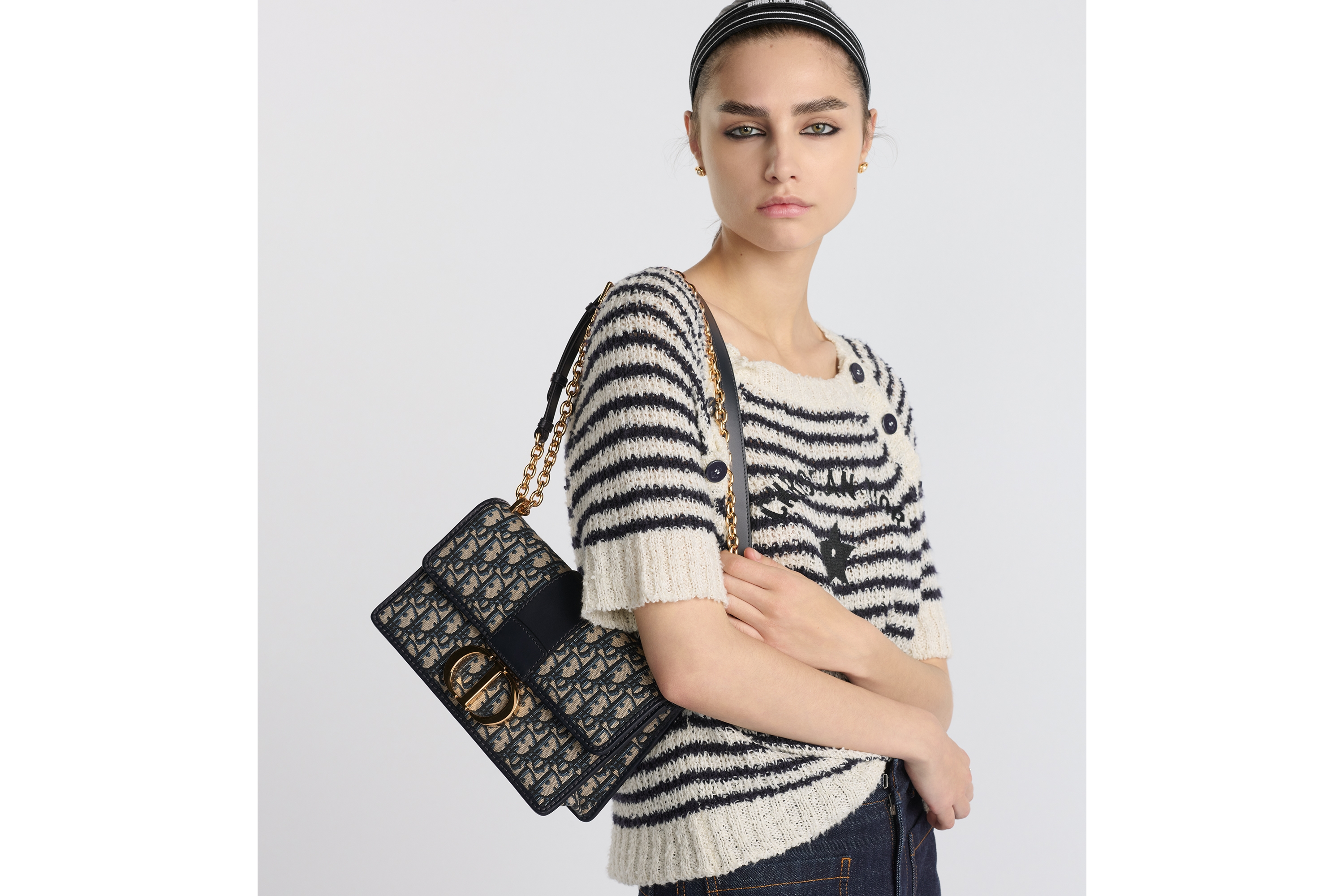 30 Montaigne 链条包 蓝色 Oblique 印花面料 E05