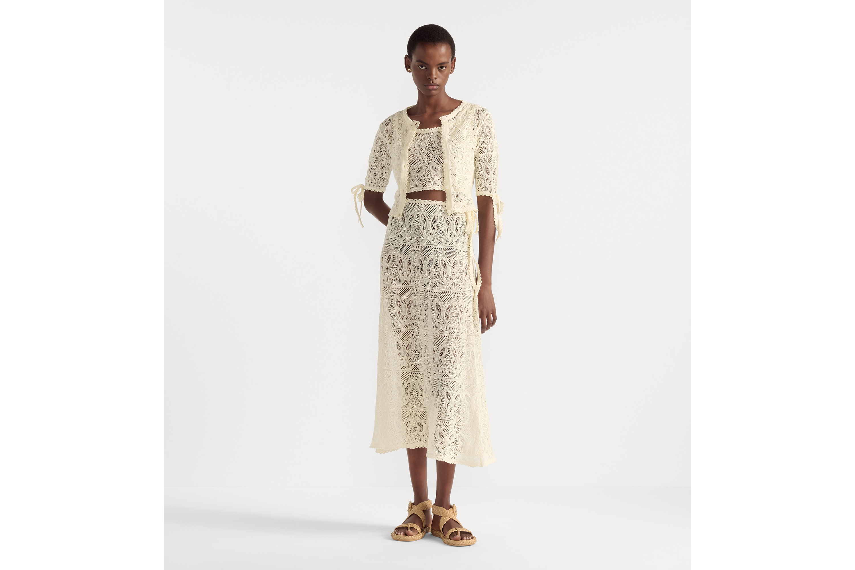 Dioriviera 两件套 白色棉质钩编蝴蝶图案 E01