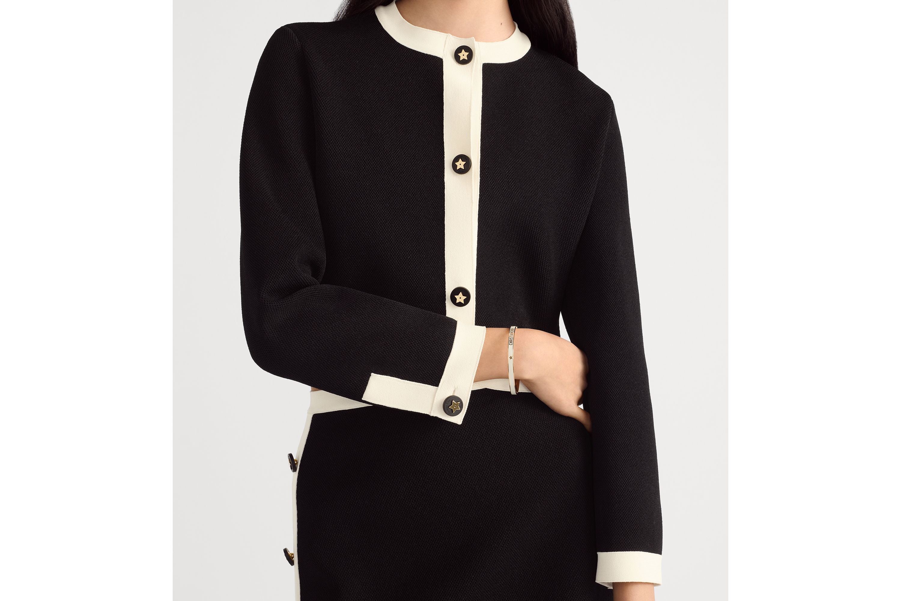 Dioriviera 短款外套 黑色和米白色科技针织面料 E04