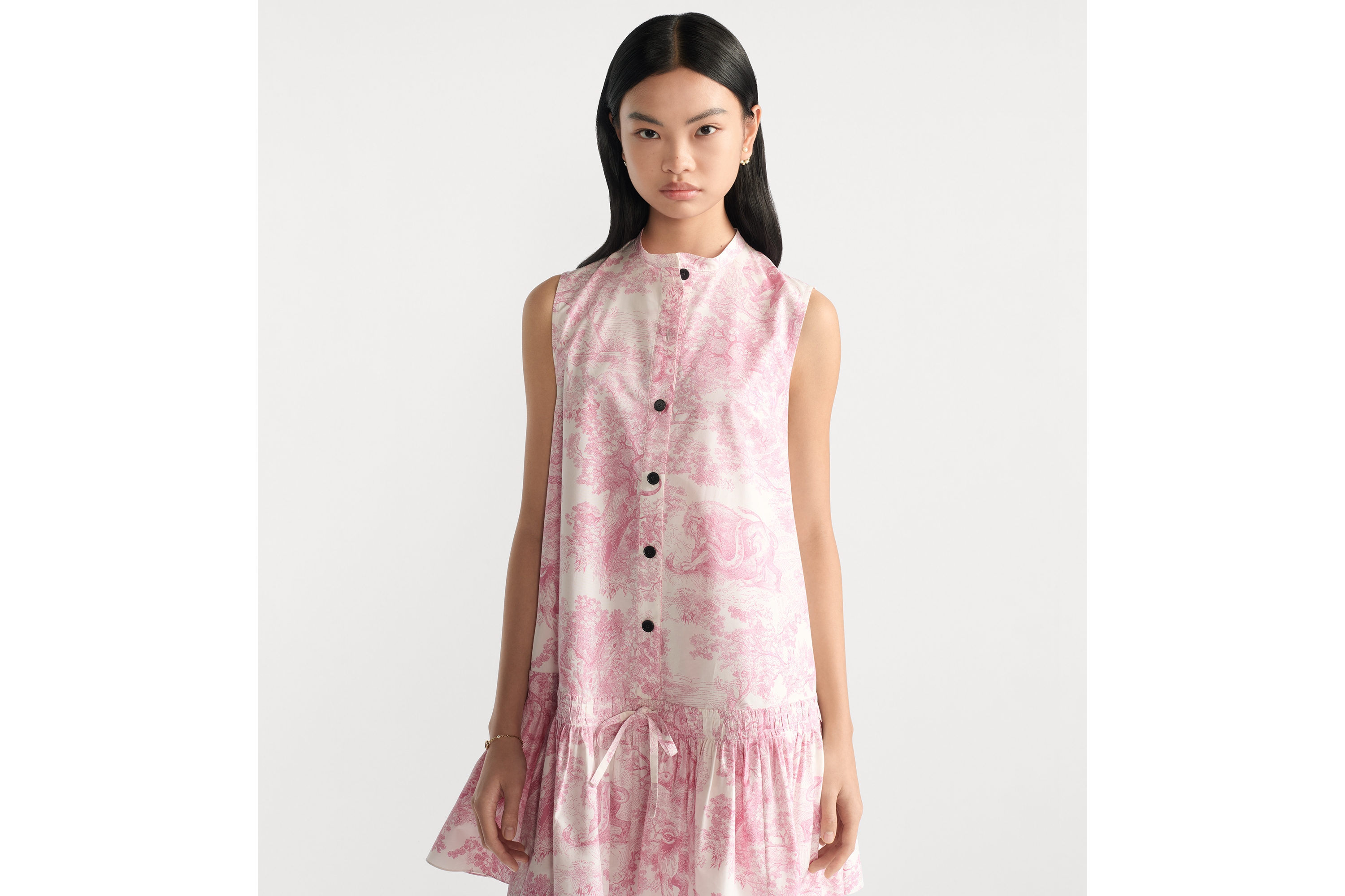 Dioriviera 短款连衣裙 白色棉质混纺府绸樱花粉色 Sauvage 茹伊印花图案 E04