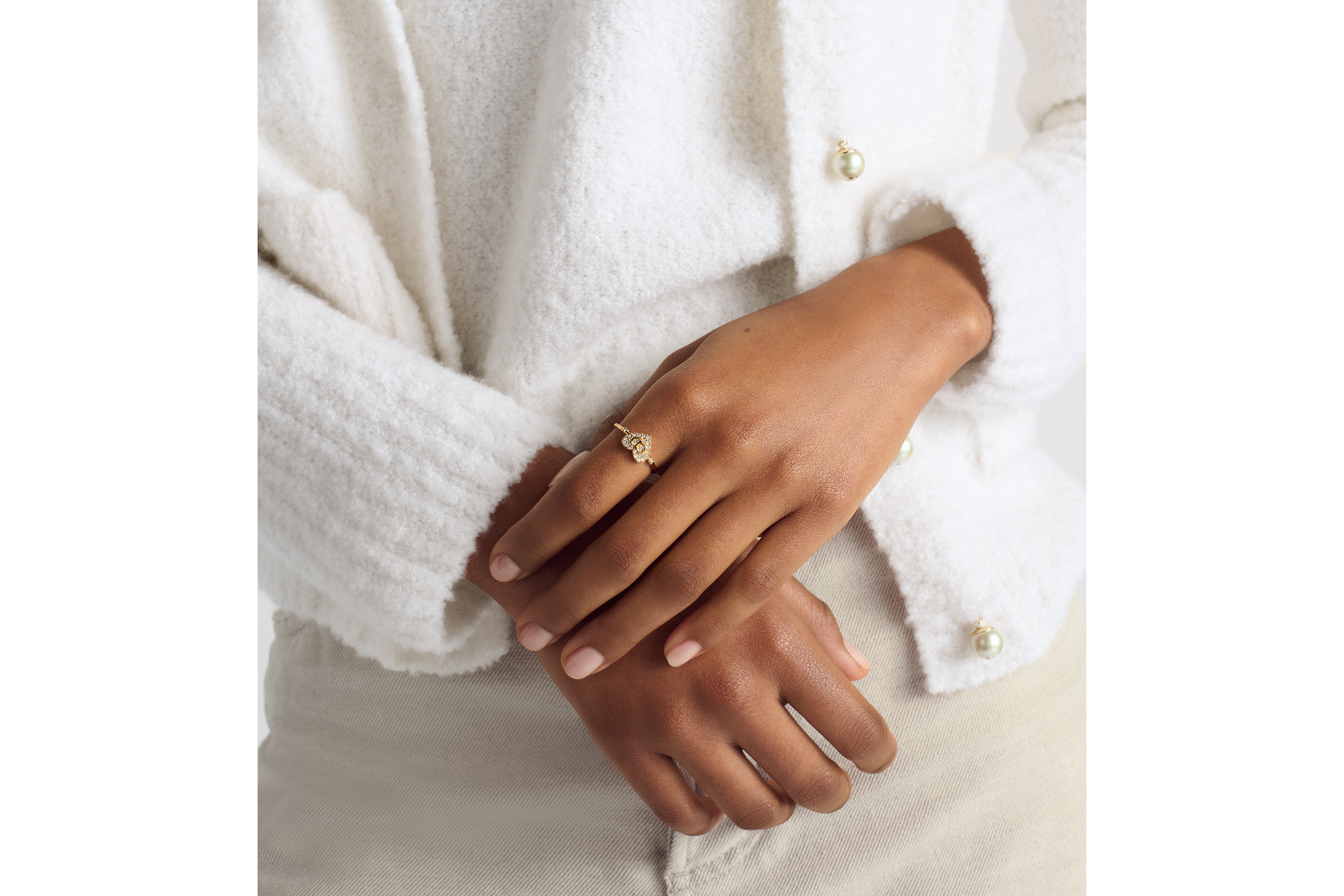 Clair D Lune 戒指 金色饰面金属和银色调晶体装饰 E10