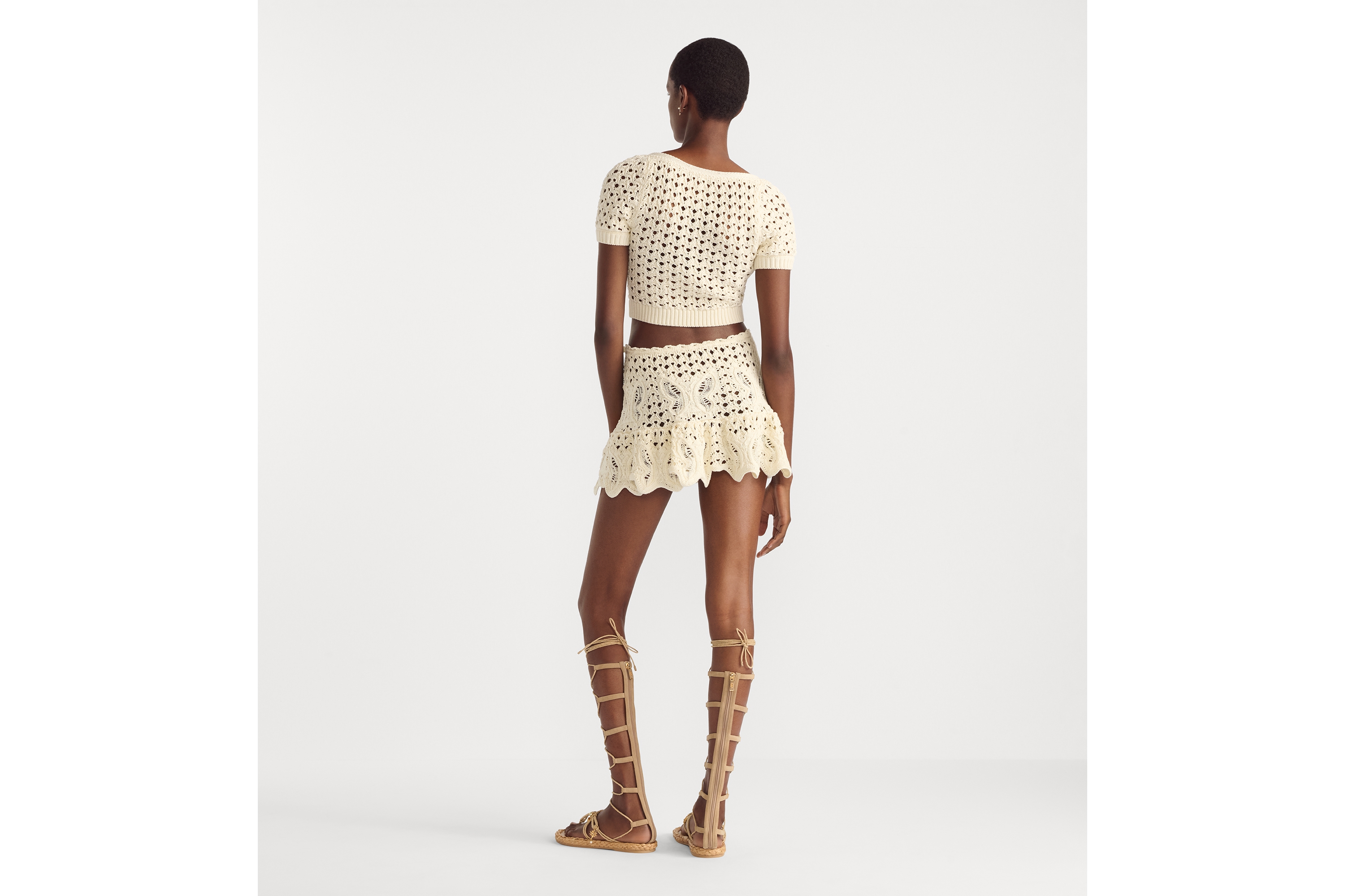 look_image_alt_prefix Dioriviera 短款上衣 米白色棉质钩编效果针织蝴蝶图案 E03