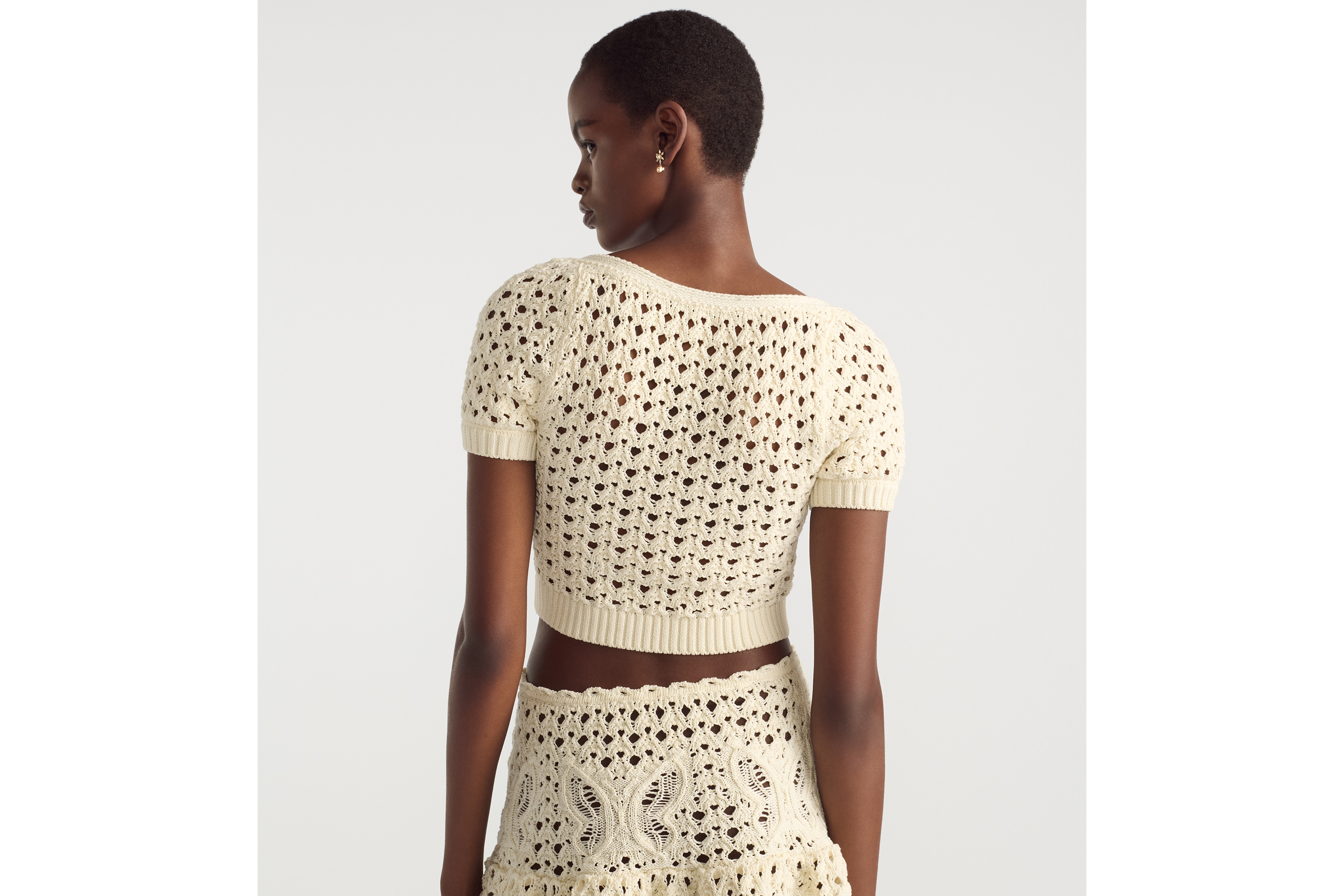 Dioriviera 短款上衣 米白色棉质钩编效果针织蝴蝶图案 E06