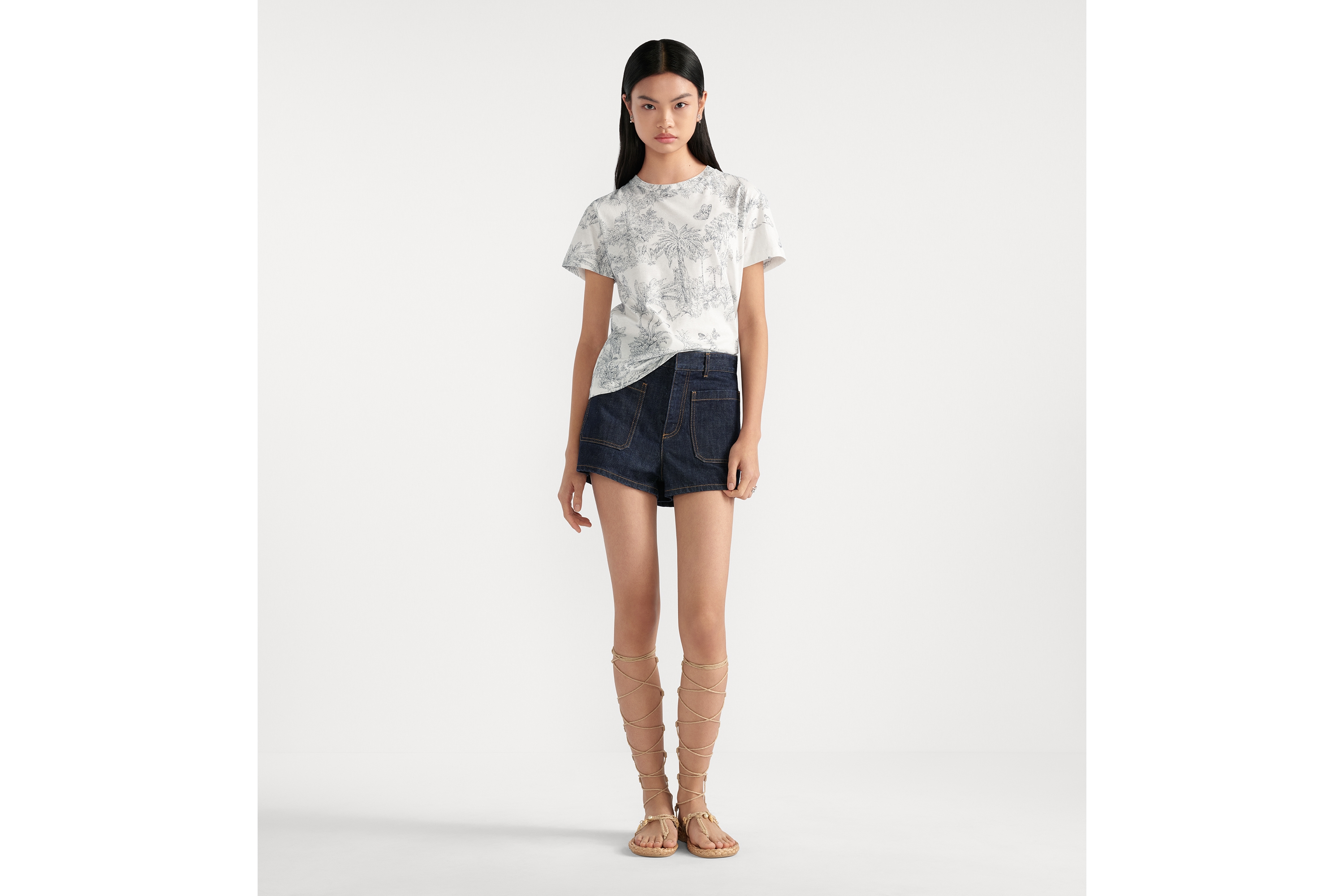 look_image_alt_prefix Dioriviera T 恤 白色和蓝色棉质混纺平纹针织面料 Palms 茹伊印花 E01