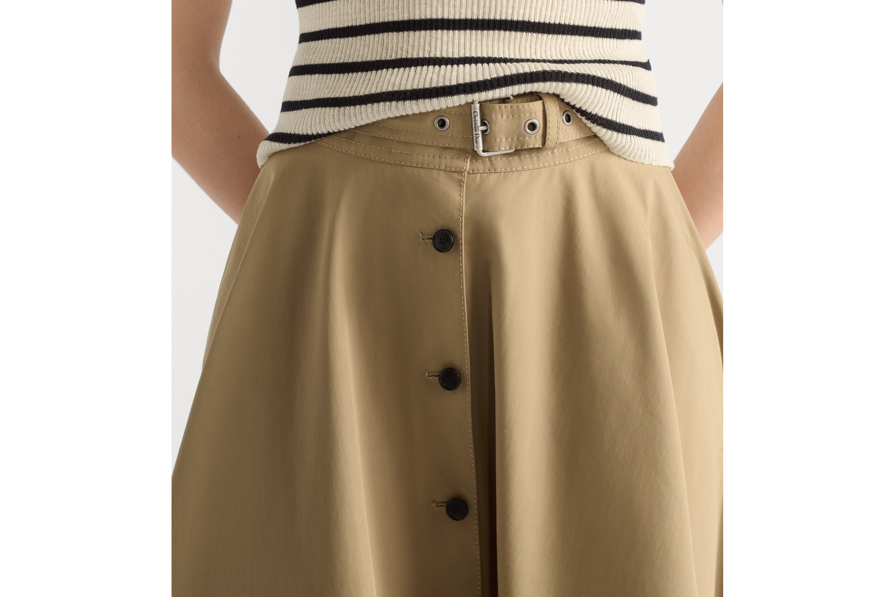 Dioriviera 半裙 米色棉质华达呢搭配腰带 E13