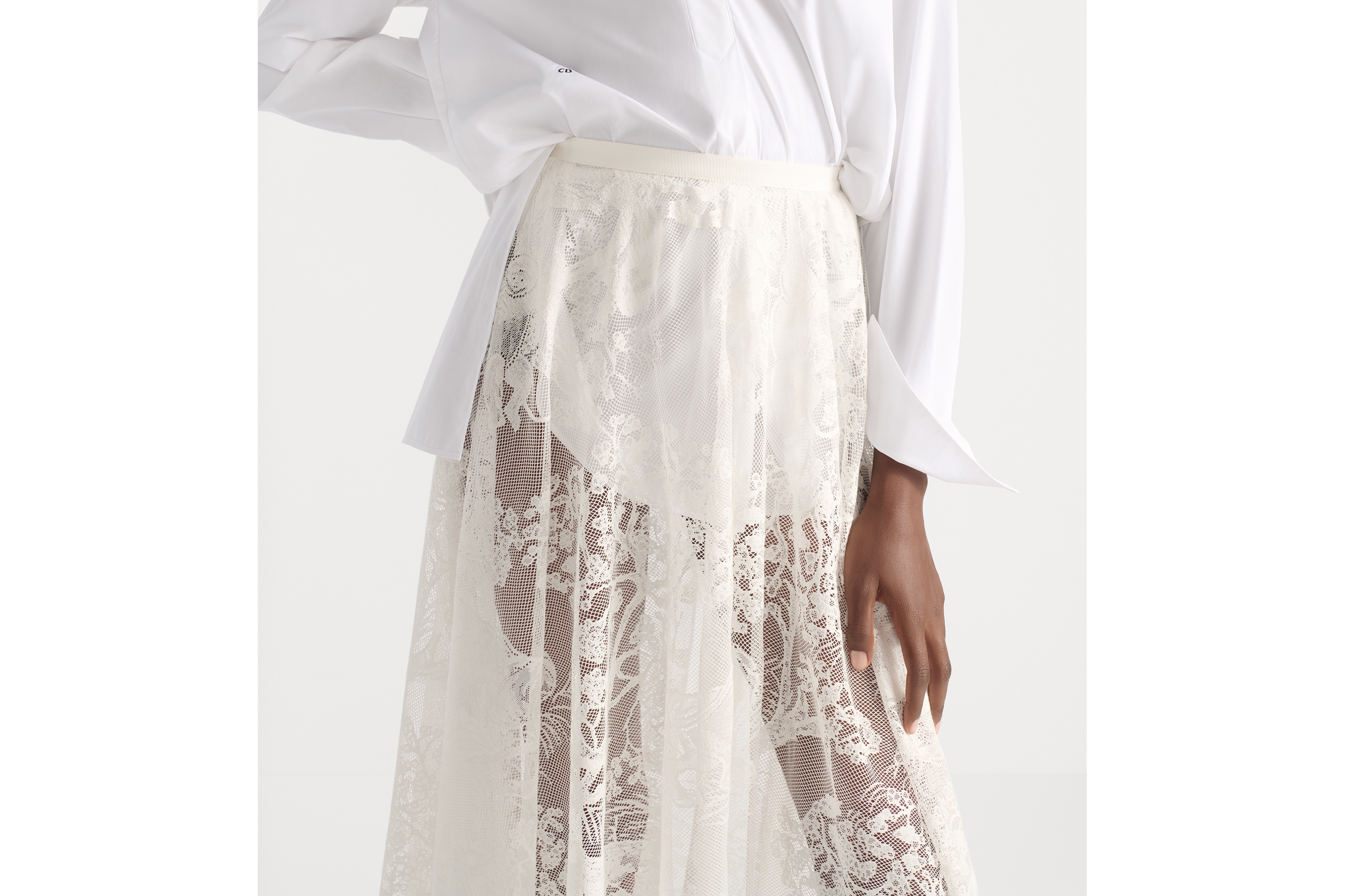 look_image_alt_prefix Dioriviera 喇叭形半身裙 米白色棉质混纺蕾丝面料 Sauvage 茹伊印花图案 E10