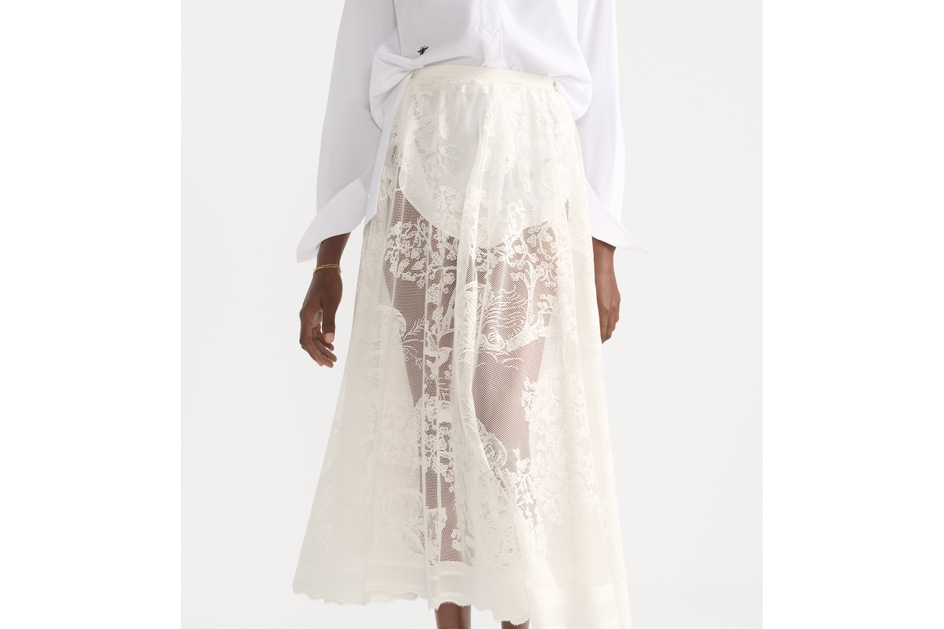 look_image_alt_prefix Dioriviera 喇叭形半身裙 米白色棉质混纺蕾丝面料 Sauvage 茹伊印花图案 E14