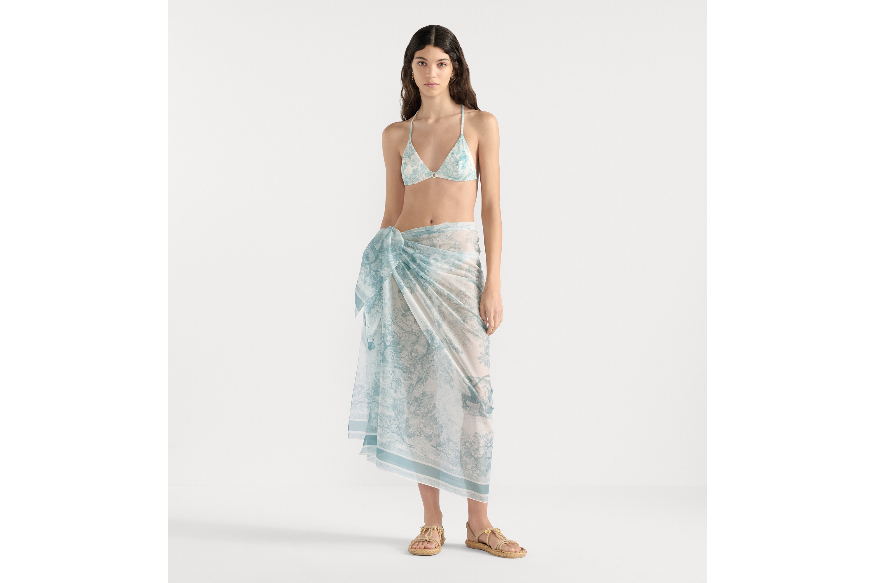 Dioriviera 比基尼上装 白色科技面料铃兰绿色 Sauvage 茹伊印花图案 E01