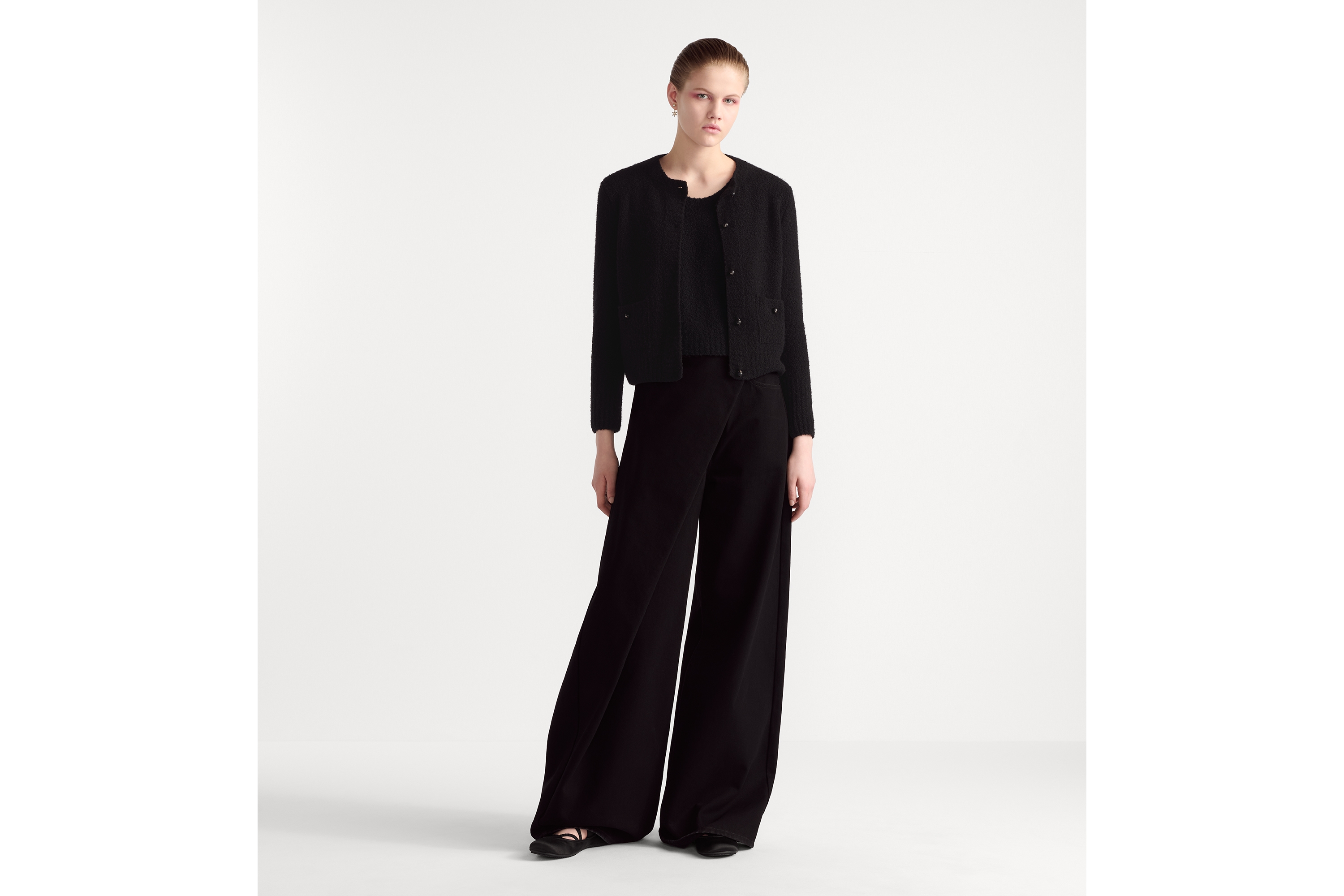 两件套 黑色绵羊毛混纺针织面料 E01