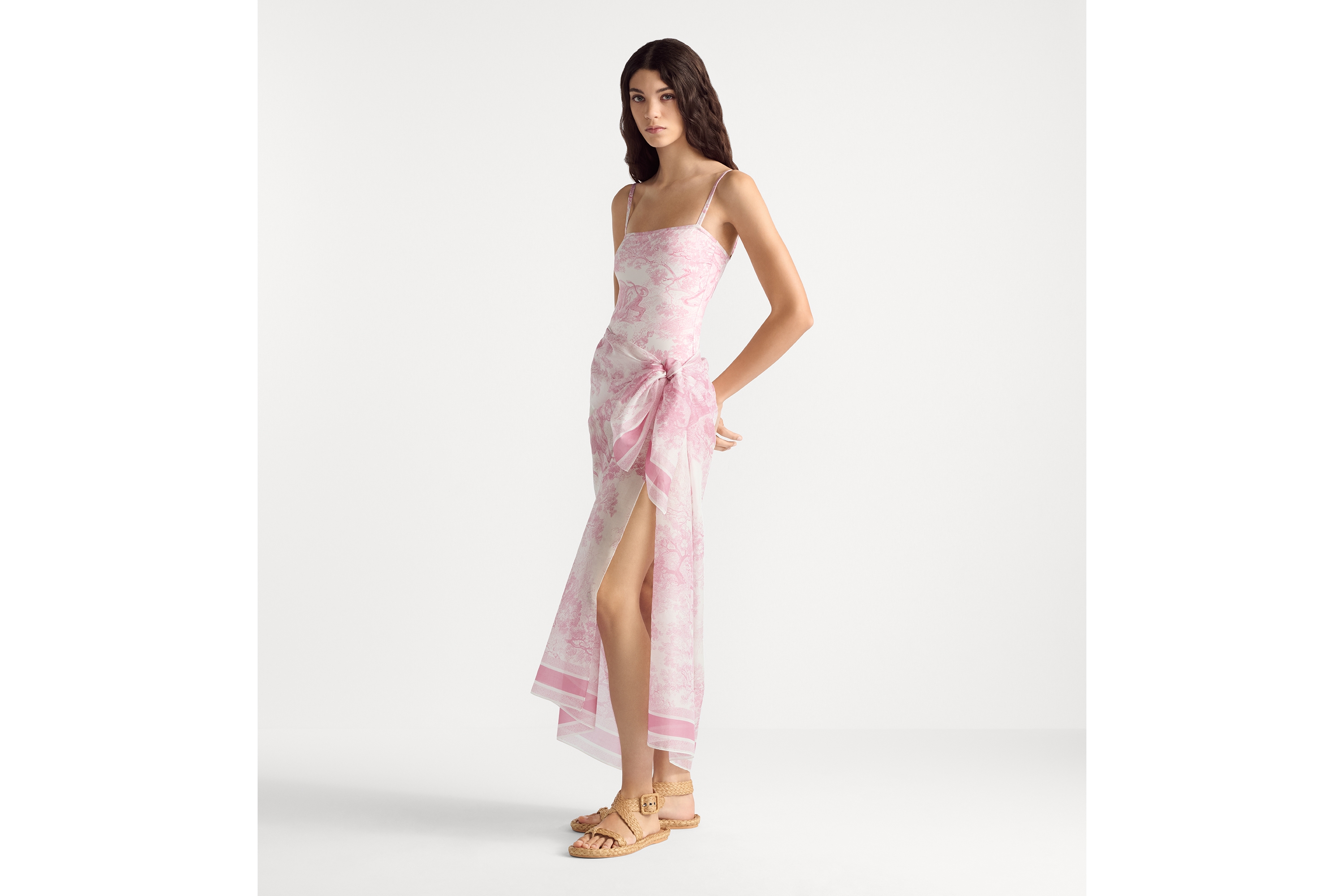 Dioriviera 一体式泳衣 白色科技面料樱花粉色 Sauvage 茹伊印花图案 E01