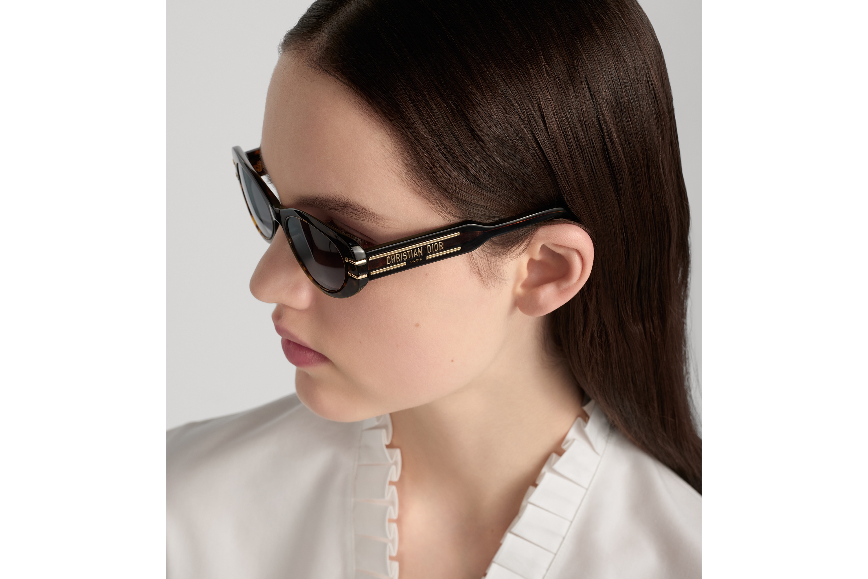 DiorSignature B8U 太阳眼镜 棕色和蜂蜜色玳瑁效果椭圆形镜框 E07