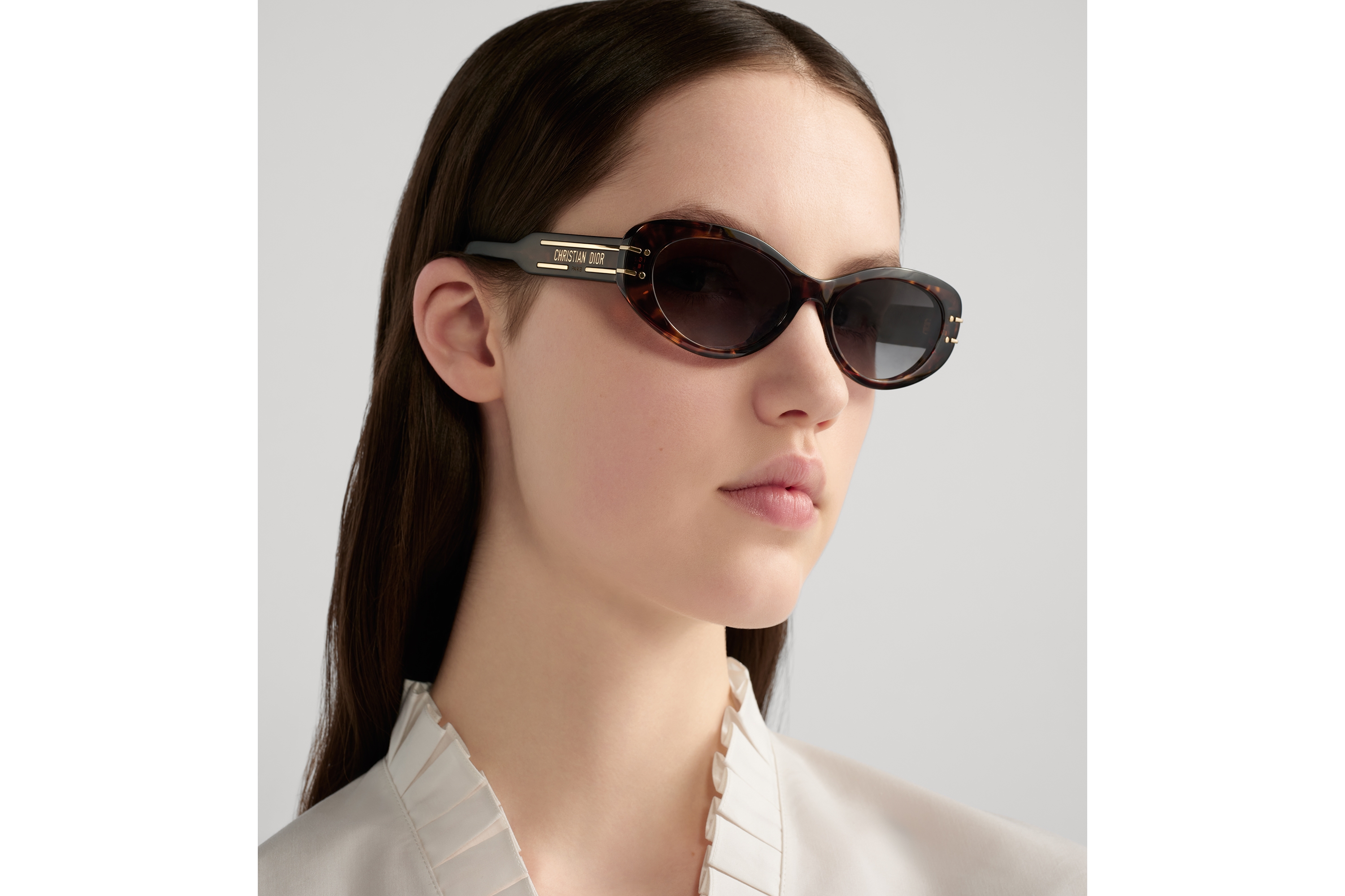 DiorSignature B8U 太阳眼镜 棕色和蜂蜜色玳瑁效果椭圆形镜框 E08