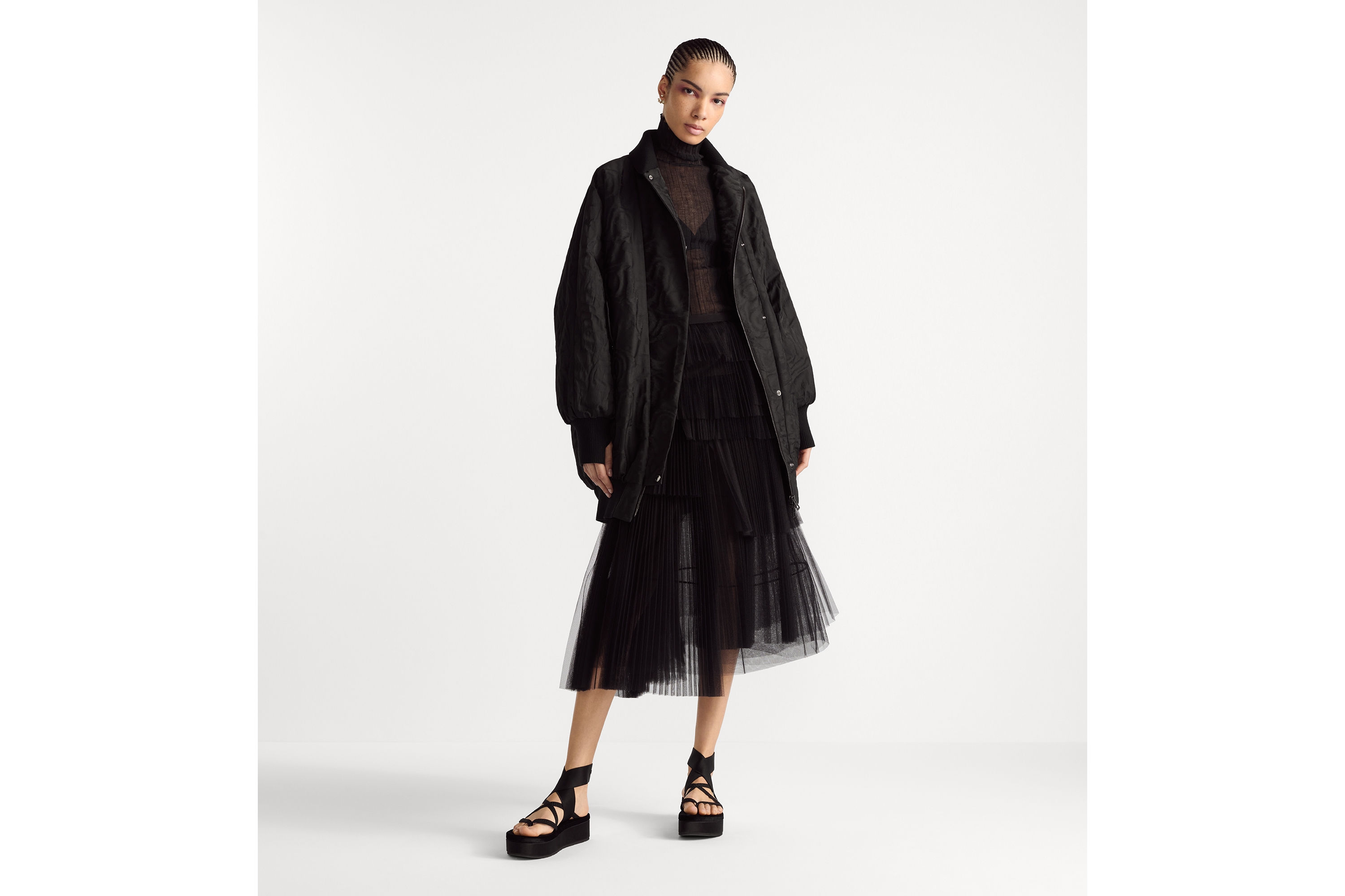 look_image_alt_prefix 中长款不对称百褶裙 黑色薄纱 E02