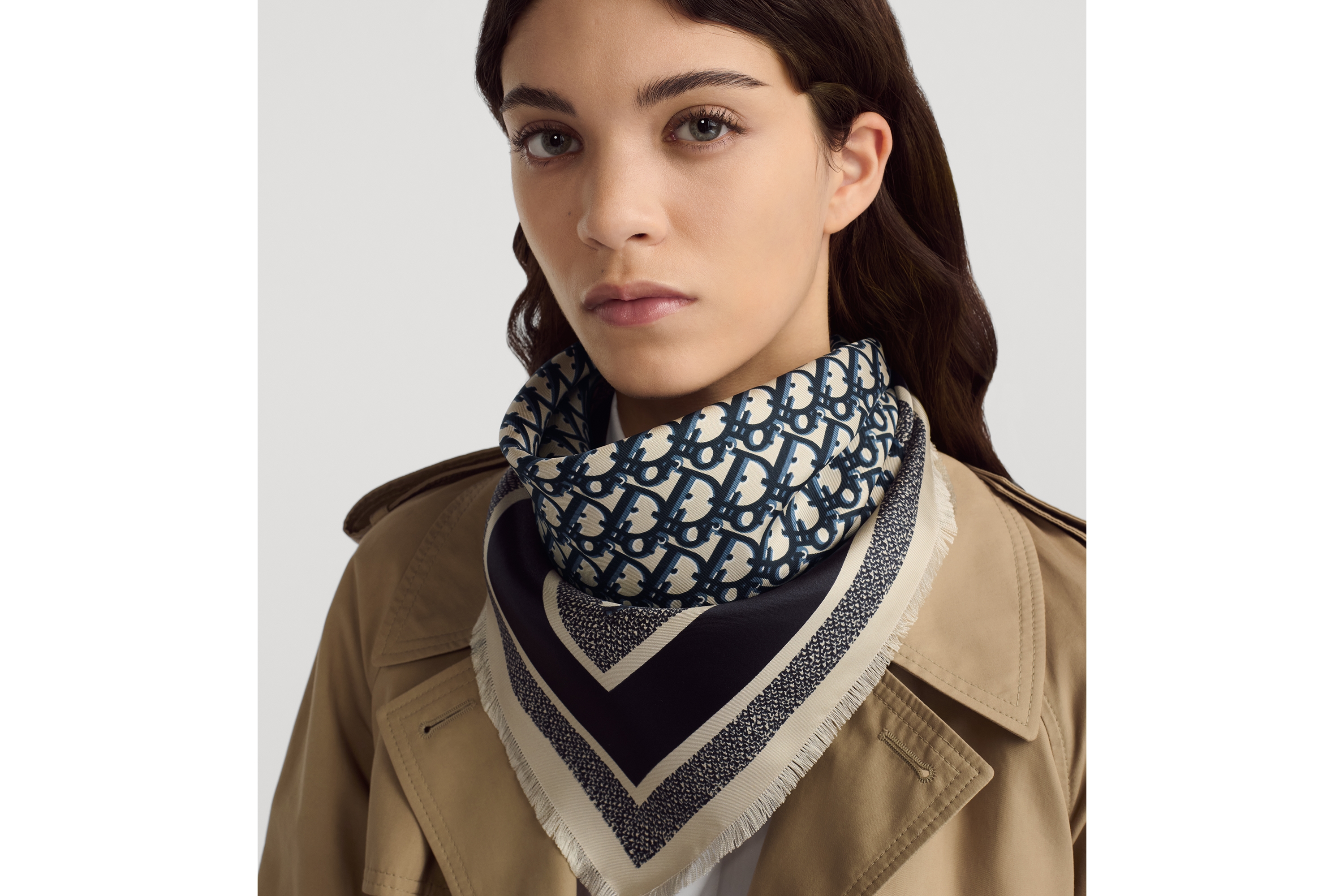 look_image_alt_prefix Diortwin 方巾 70 厘米海军蓝色桑蚕丝斜纹面料 Oblique 印花 E07