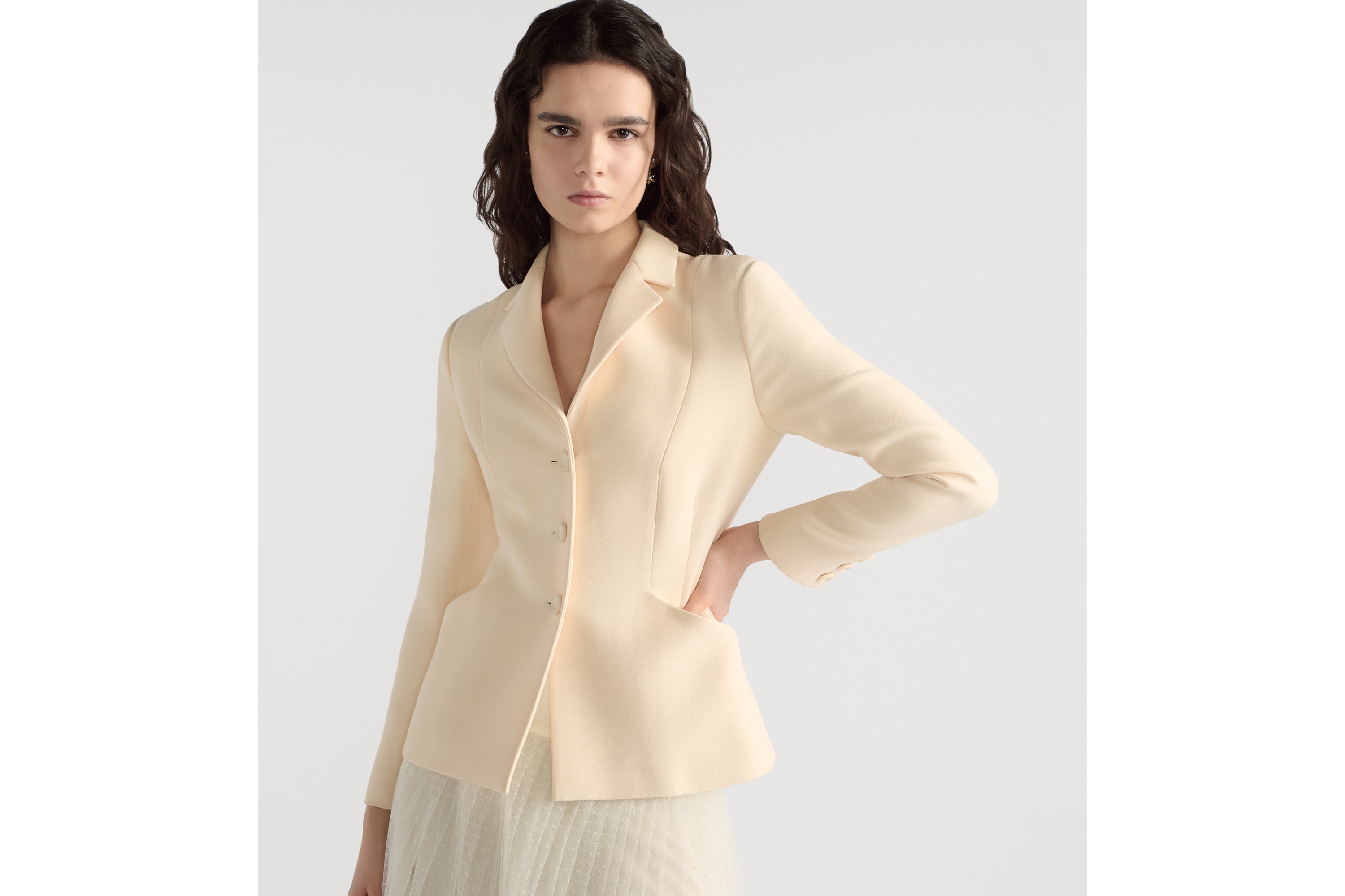 look_image_alt_prefix 30 Montaigne 单排扣经典西装外套 白色绵羊毛混纺面料 E04