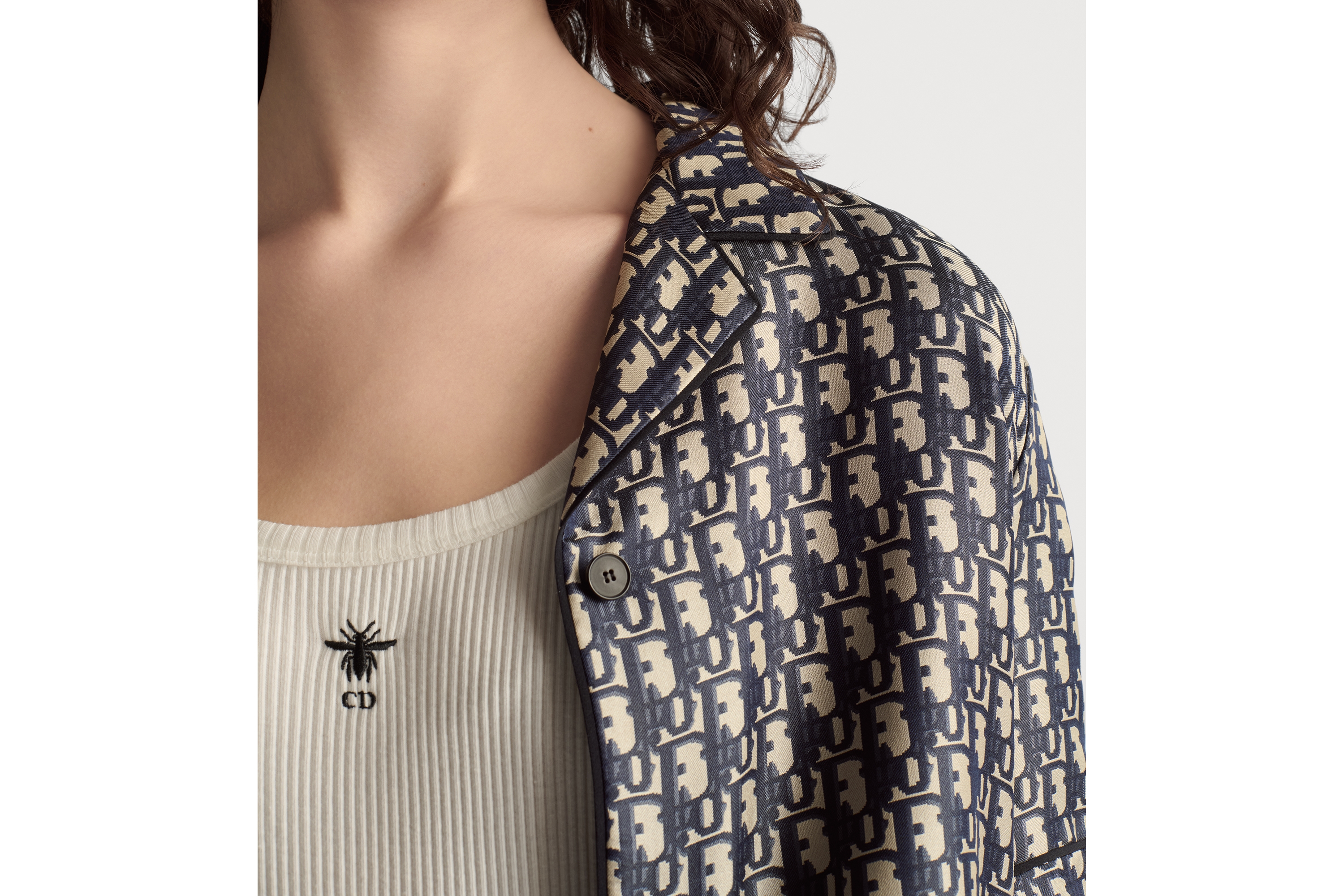 look_image_alt_prefix Dior Chez Moi 短袖衬衫 蓝色桑蚕丝斜纹面料 Oblique 印花 E12