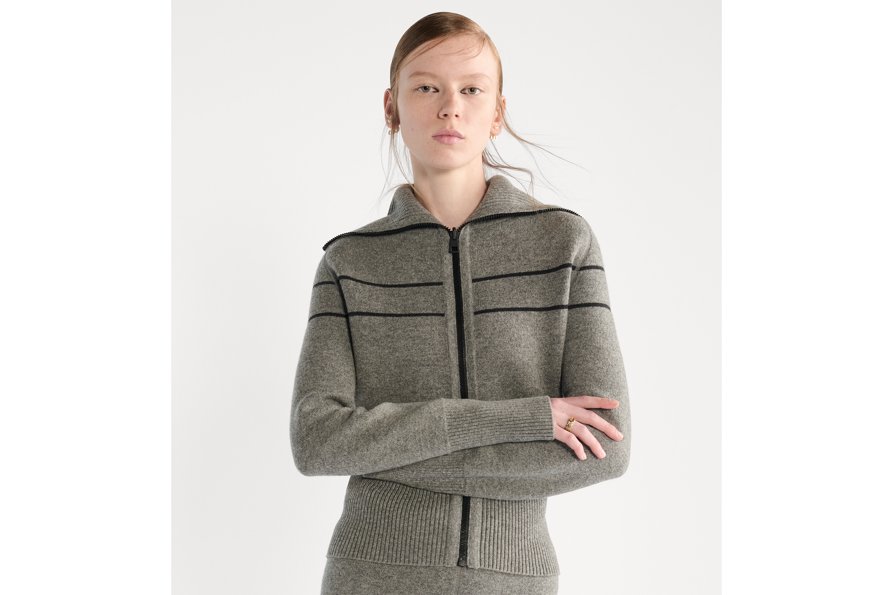 双面开衫 灰色山羊绒混纺针织面料 Oblique 印花 E04