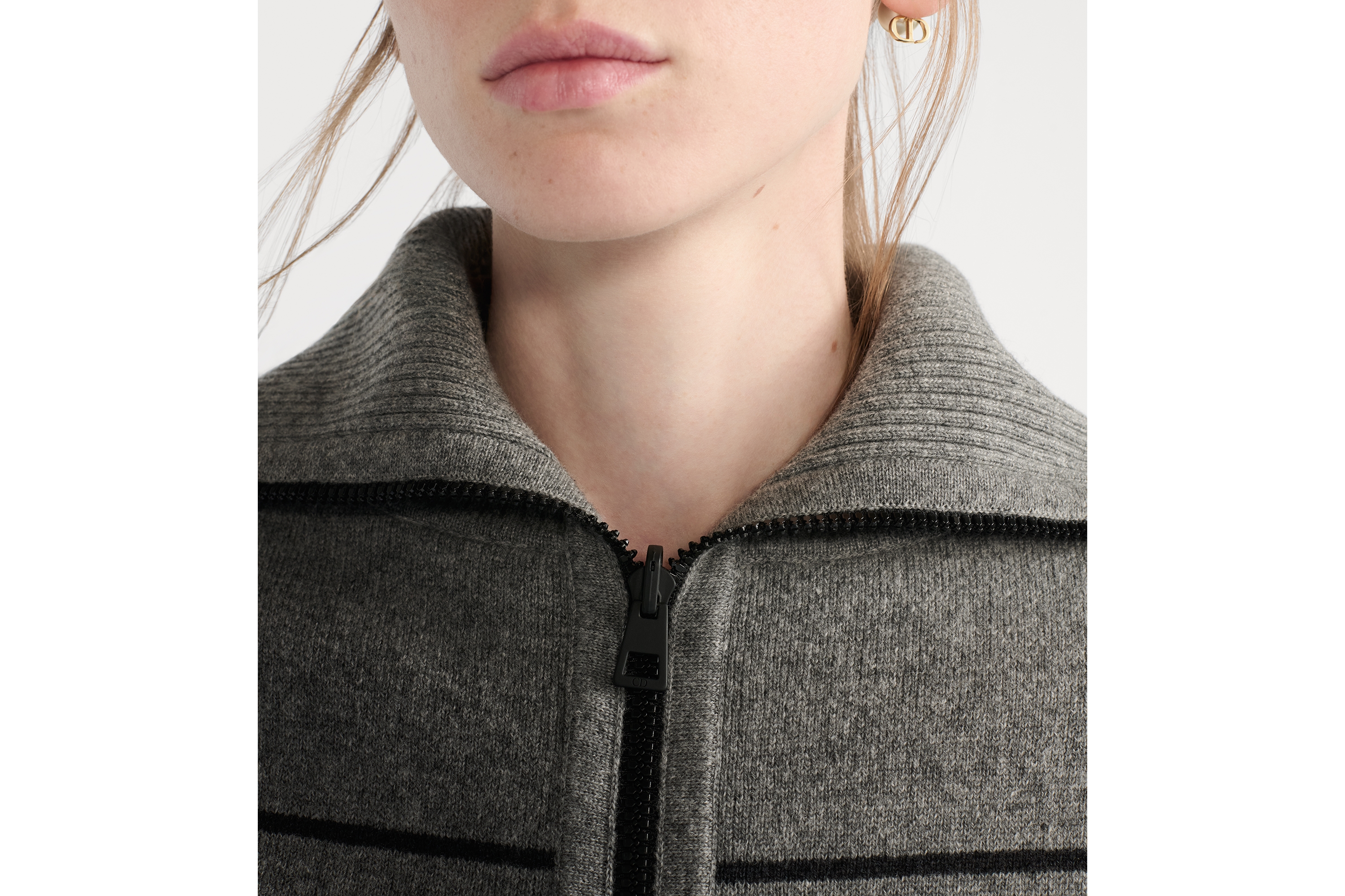 双面开衫 灰色山羊绒混纺针织面料 Oblique 印花 E12