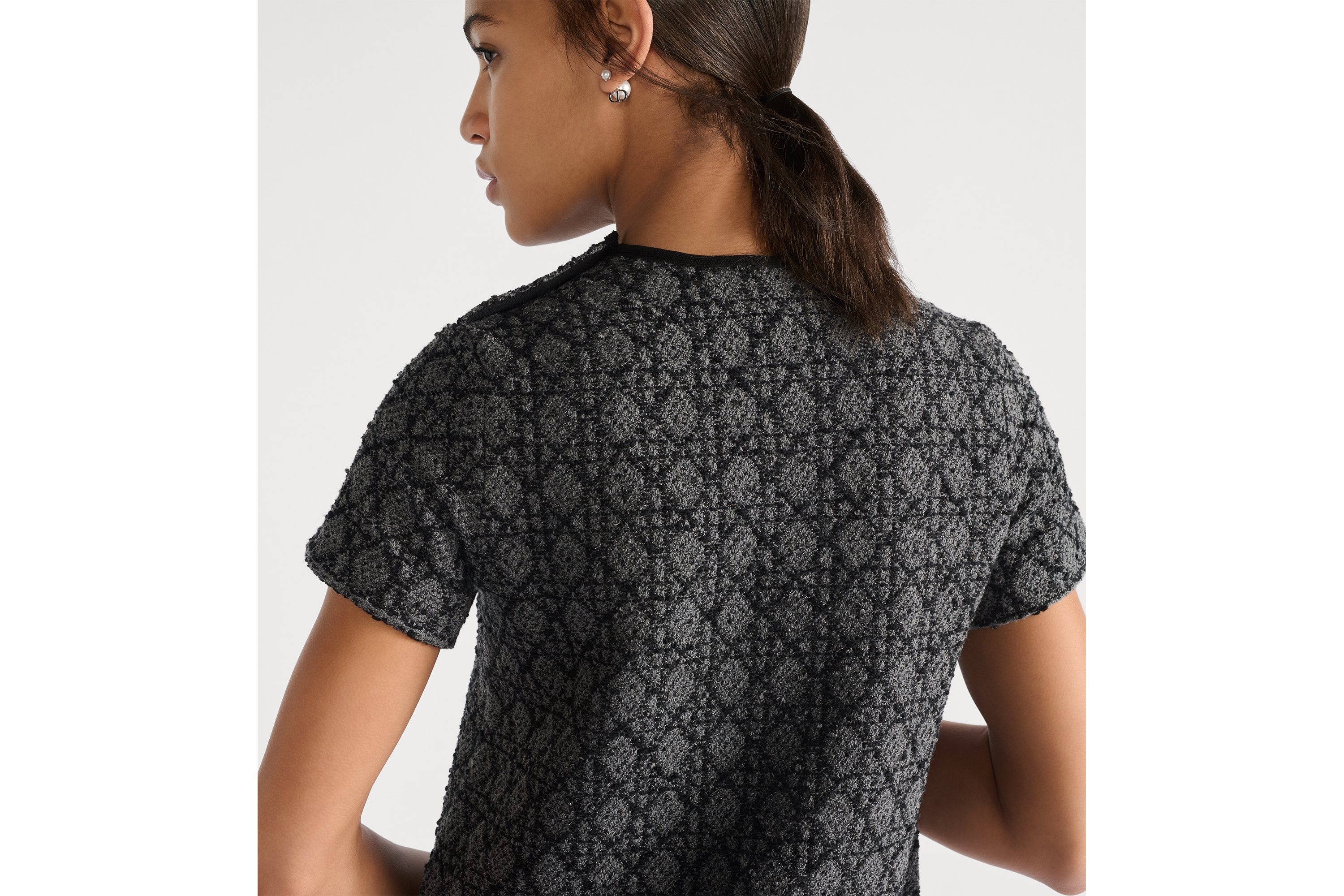 短款连衣裙 灰色棉质混纺粗花呢针织面料超大藤格纹 E06