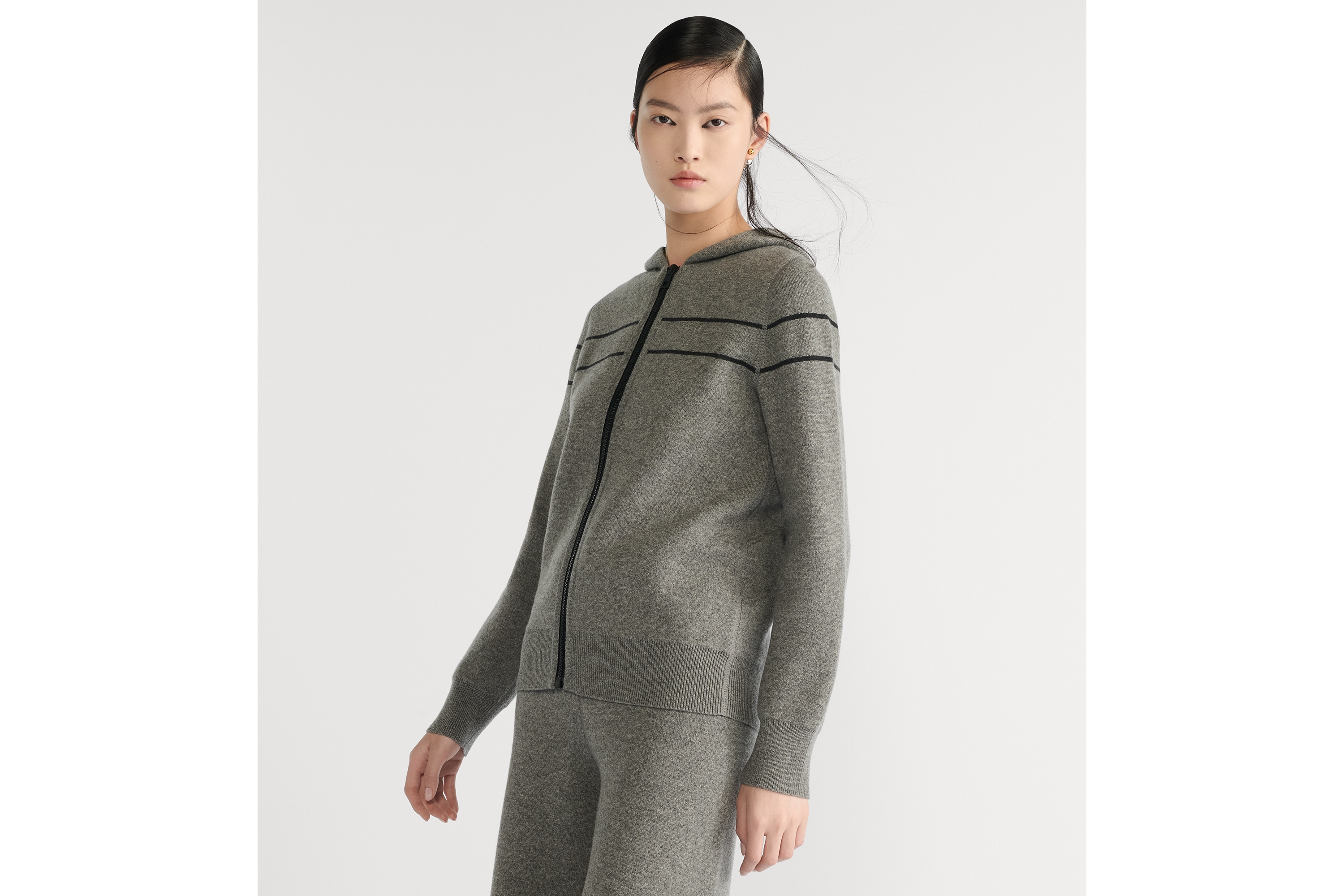 双面连帽开衫 灰色山羊绒混纺针织面料 Oblique 印花 E05