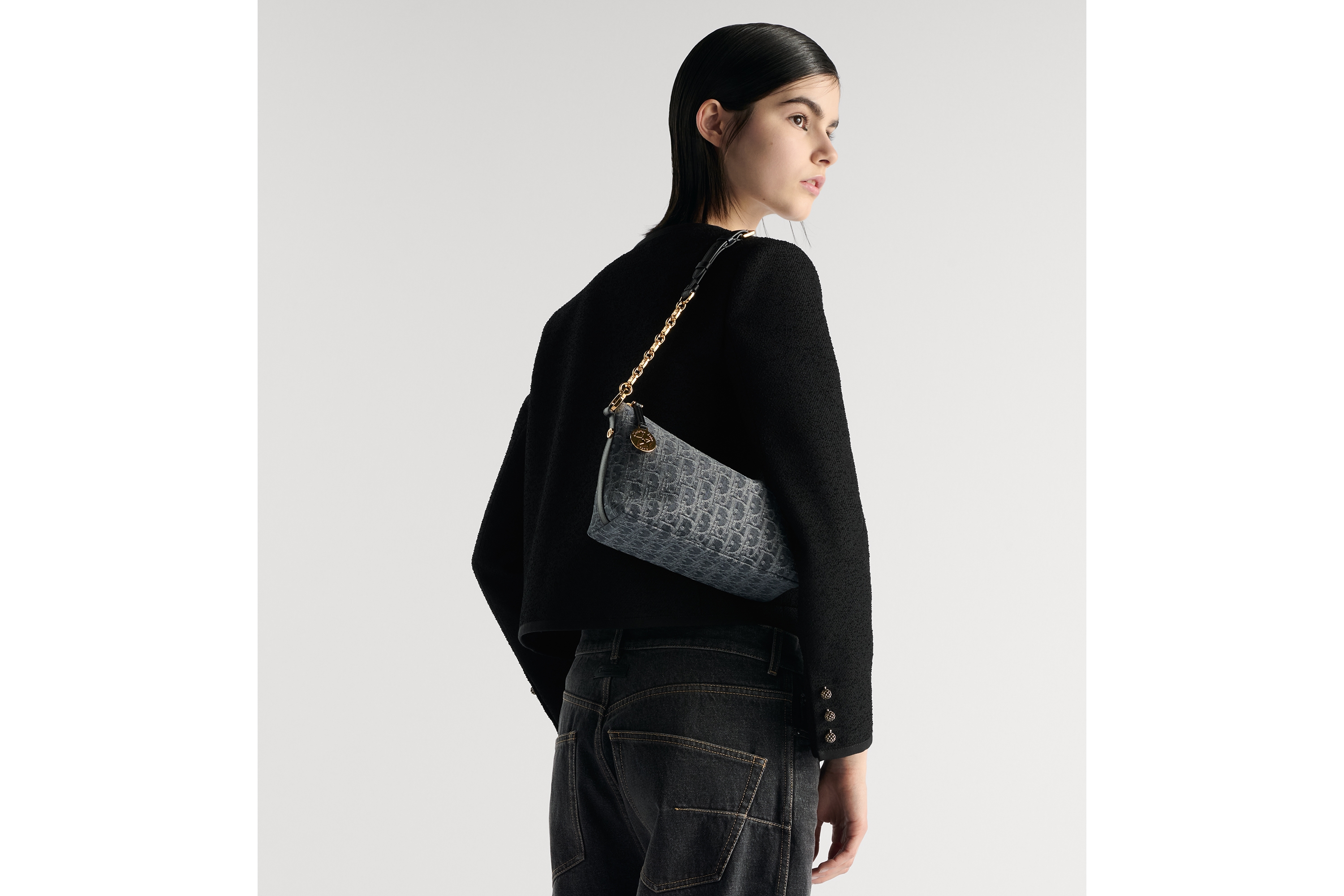 Diorstar 链条水饺包 灰色 Denim Dior Oblique 提花面料 E06