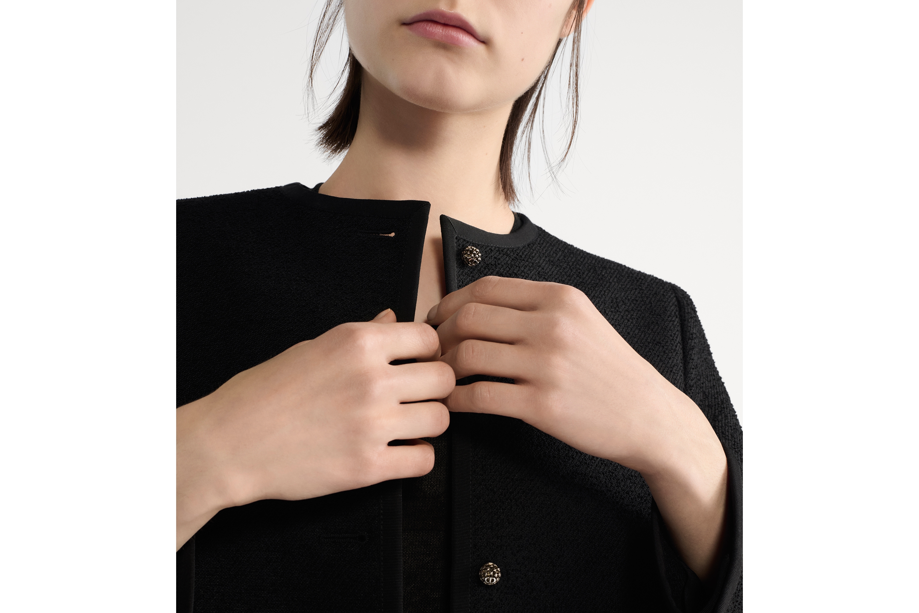 短款外套 黑色绵羊毛混纺毛圈花式线面料 E12