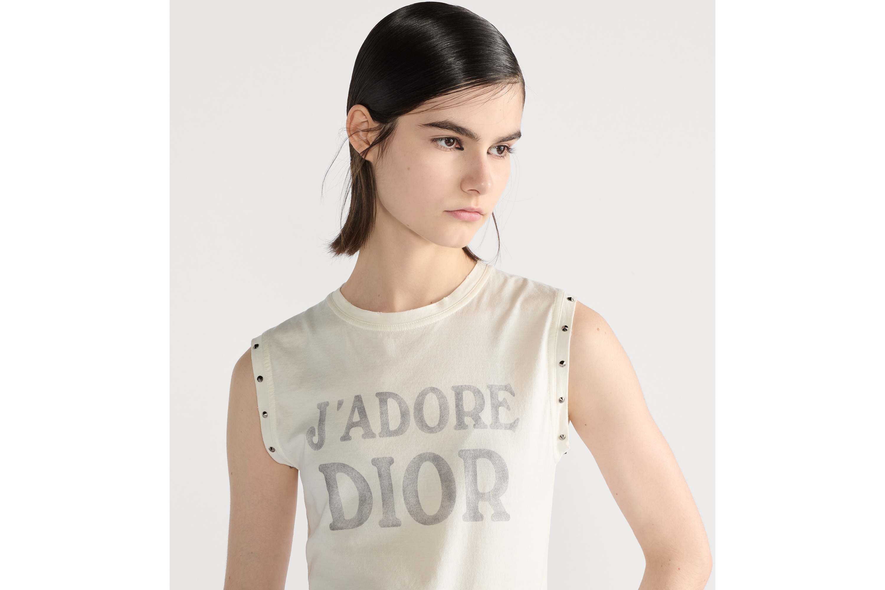 背心 白色棉质平纹针织面料 J'Adore Dior 字样 E04