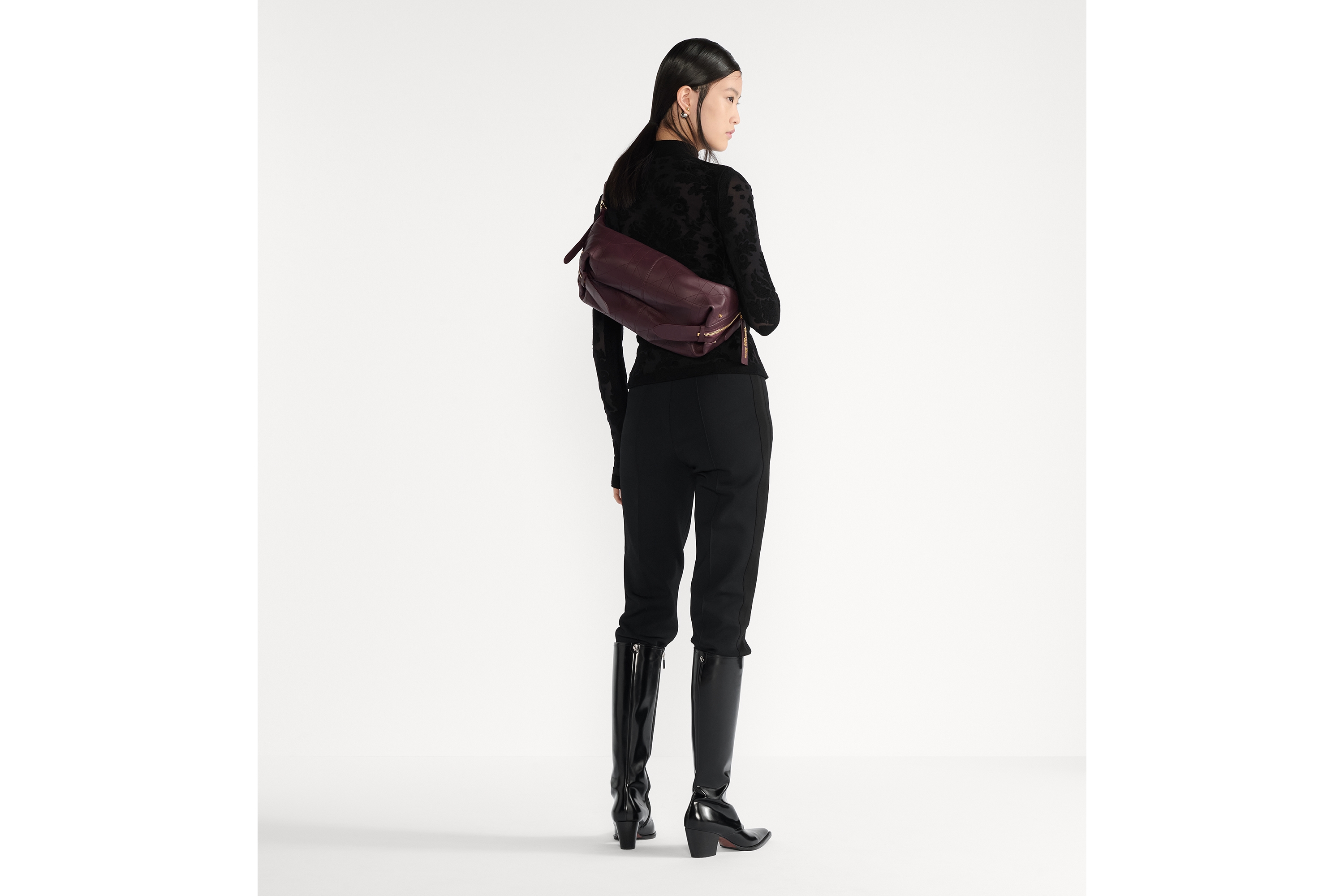 look_image_alt_prefix 中号 D-Journey 手袋 梅红色复古光滑牛皮革扁平超大藤格纹 E03