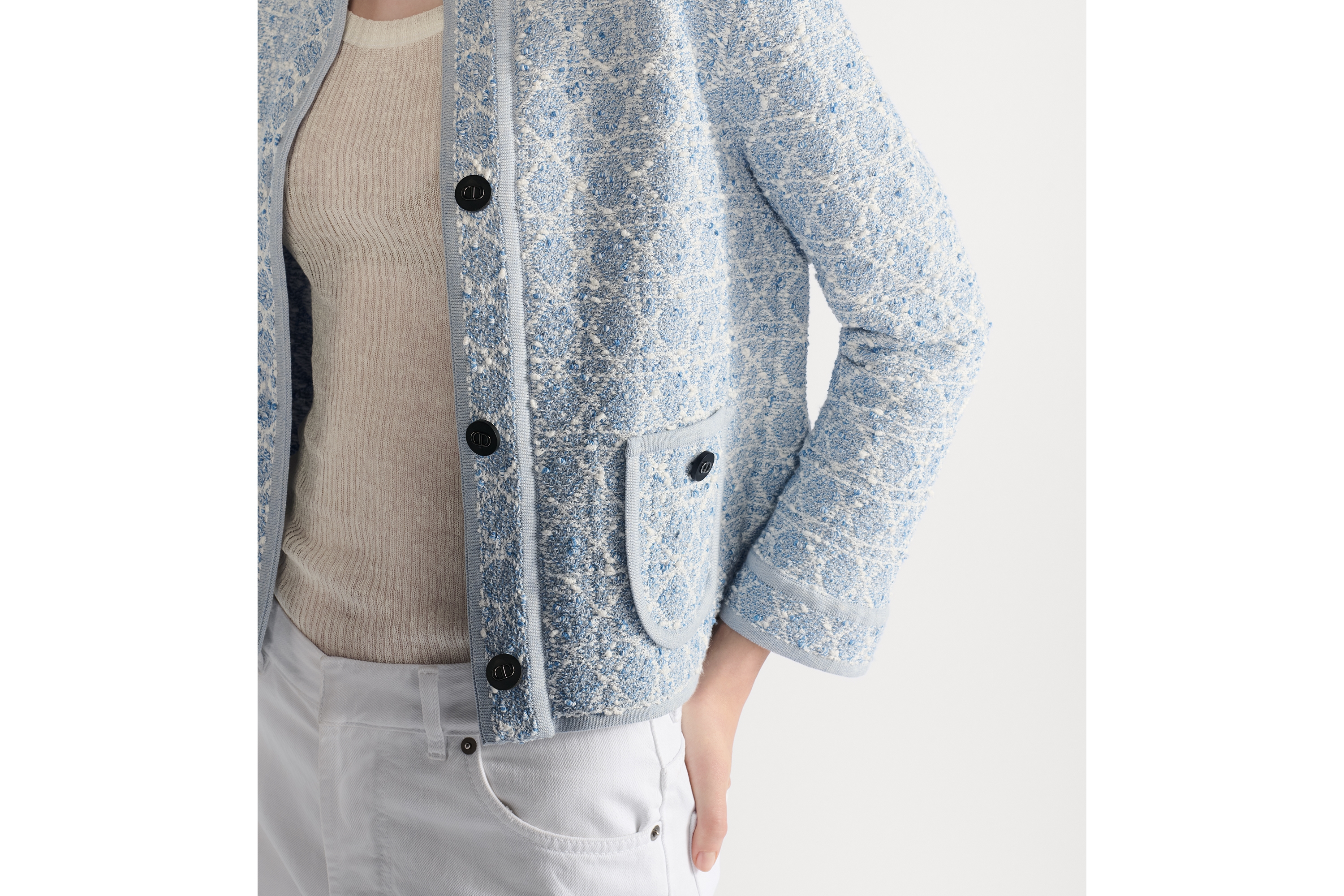 look_image_alt_prefix 外套 水洗蓝棉质混纺粗花呢针织面料超大藤格纹 E10