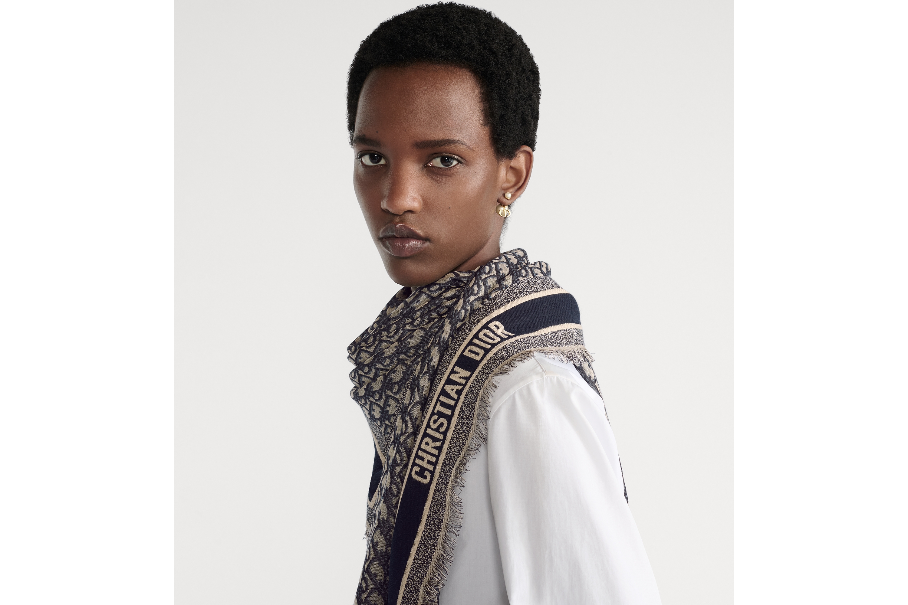 look_image_alt_prefix Dior 印花披肩 海军蓝色绵羊毛和桑蚕丝混纺面料 Oblique 印花 E07