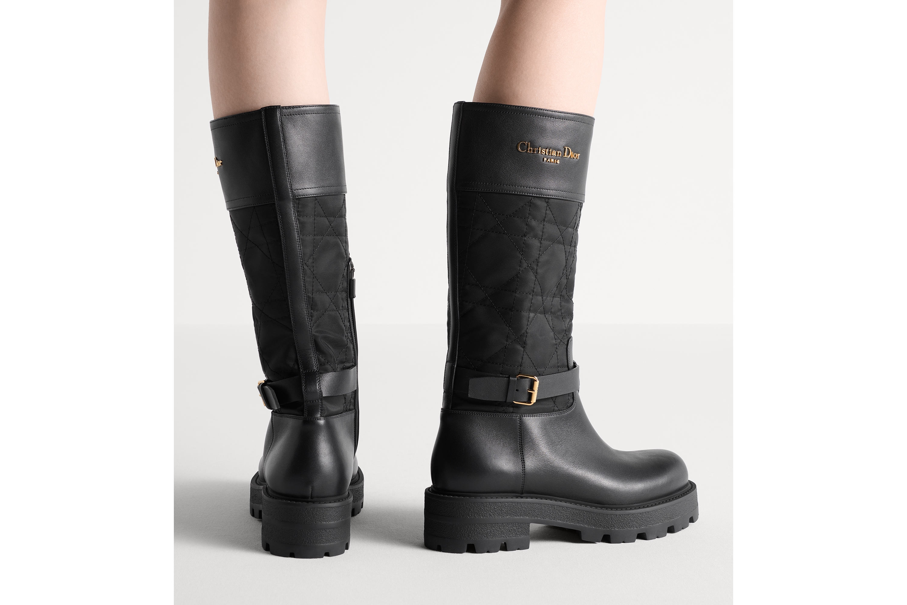 D-Town 靴子 黑色牛皮革和尼龙搭配藤格纹图案刺绣 E16