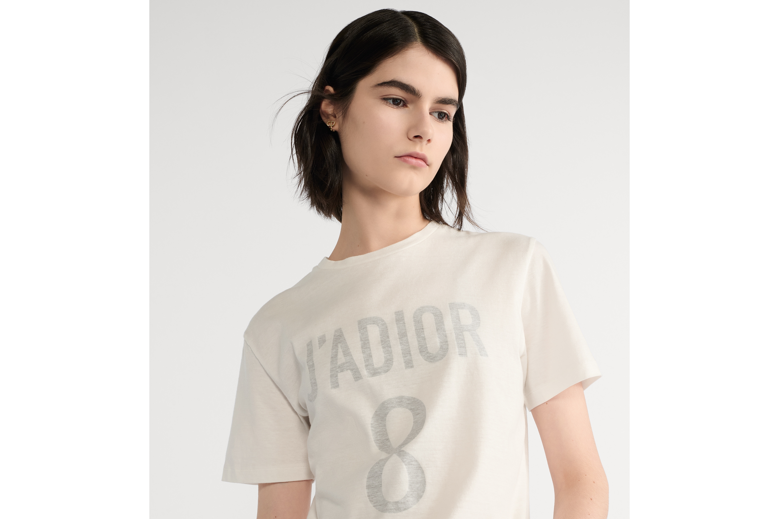 look_image_alt_prefix T 恤 白色棉质和亚麻混纺平纹针织面料 J'Adior 8 字样 E04