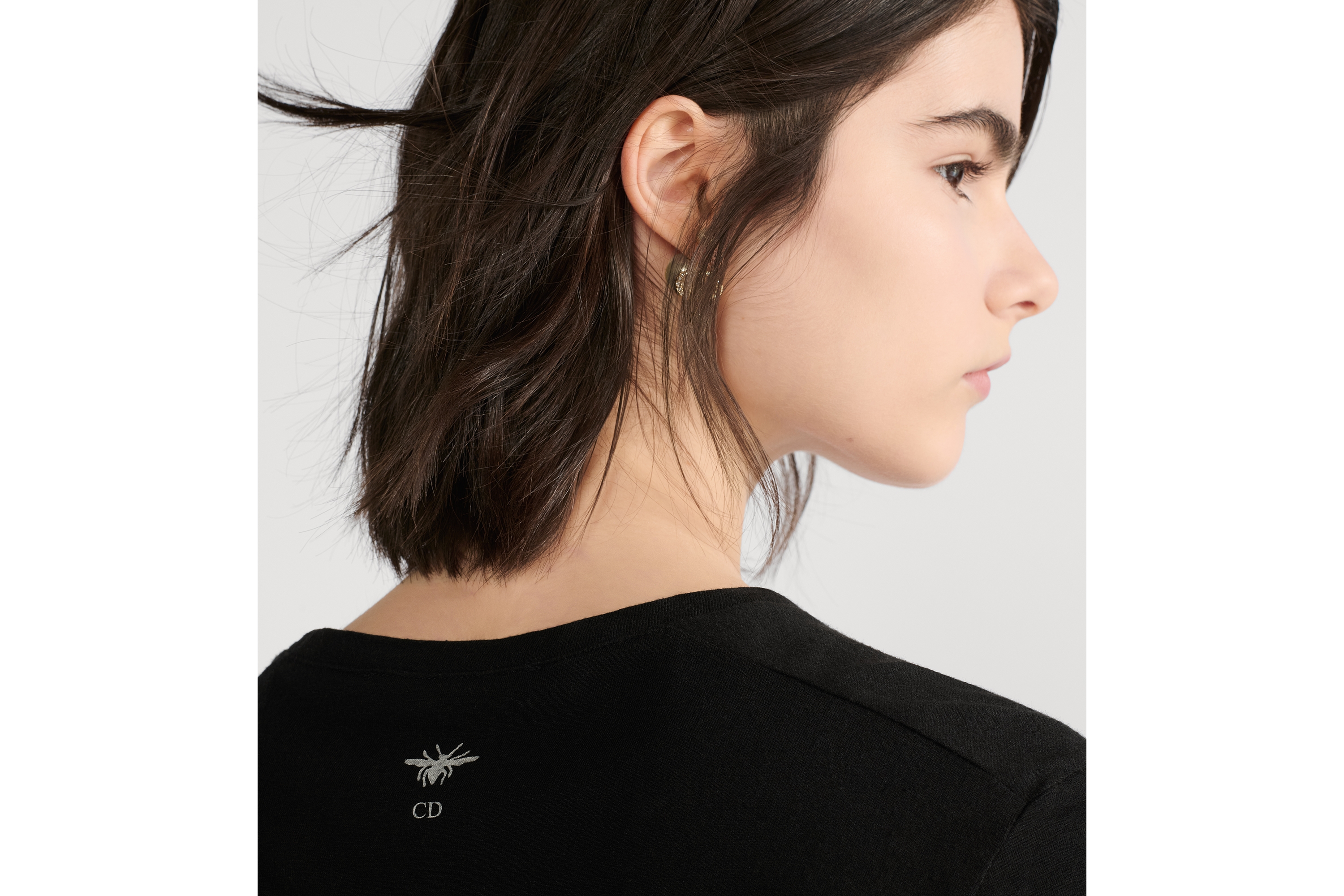 T 恤 黑色棉质和亚麻混纺平纹针织面料 J'Adior 8 字样 E09