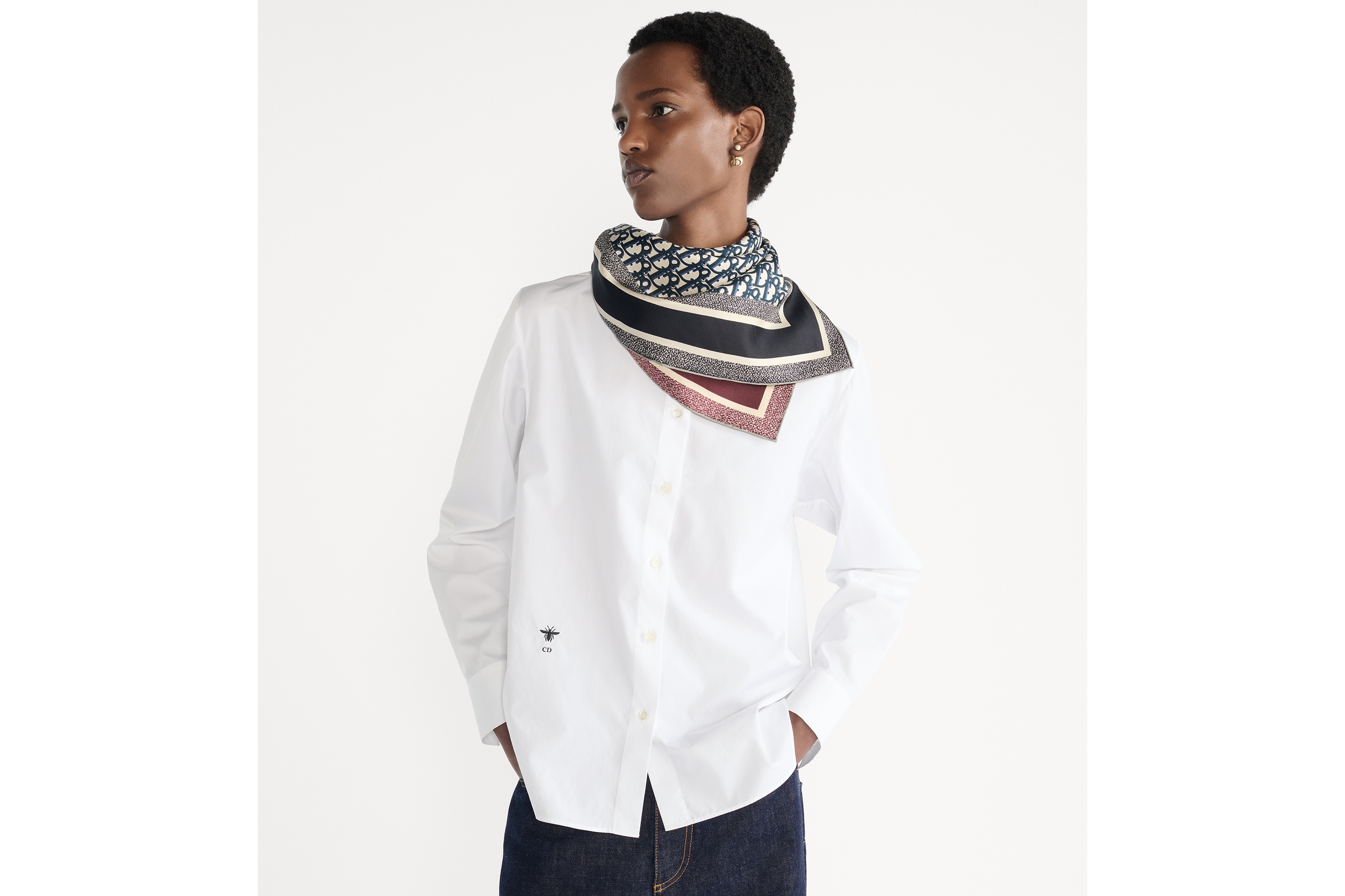 look_image_alt_prefix Diortwin 方巾 90 厘米酒红色和海军蓝色桑蚕丝斜纹面料 Oblique 印花 E04