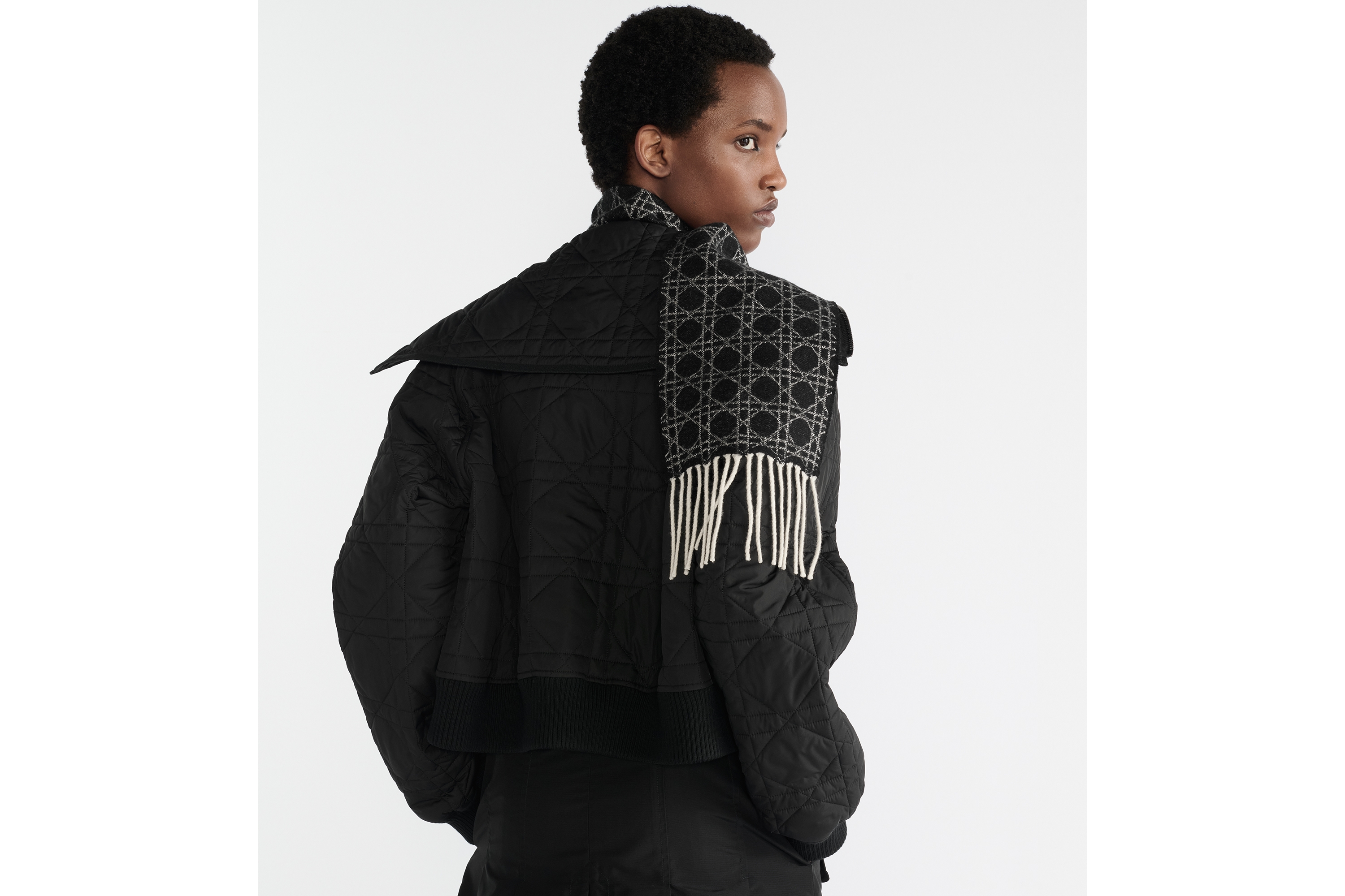 look_image_alt_prefix Dior Cannage 围巾 黑色和白色山羊绒面料 E06