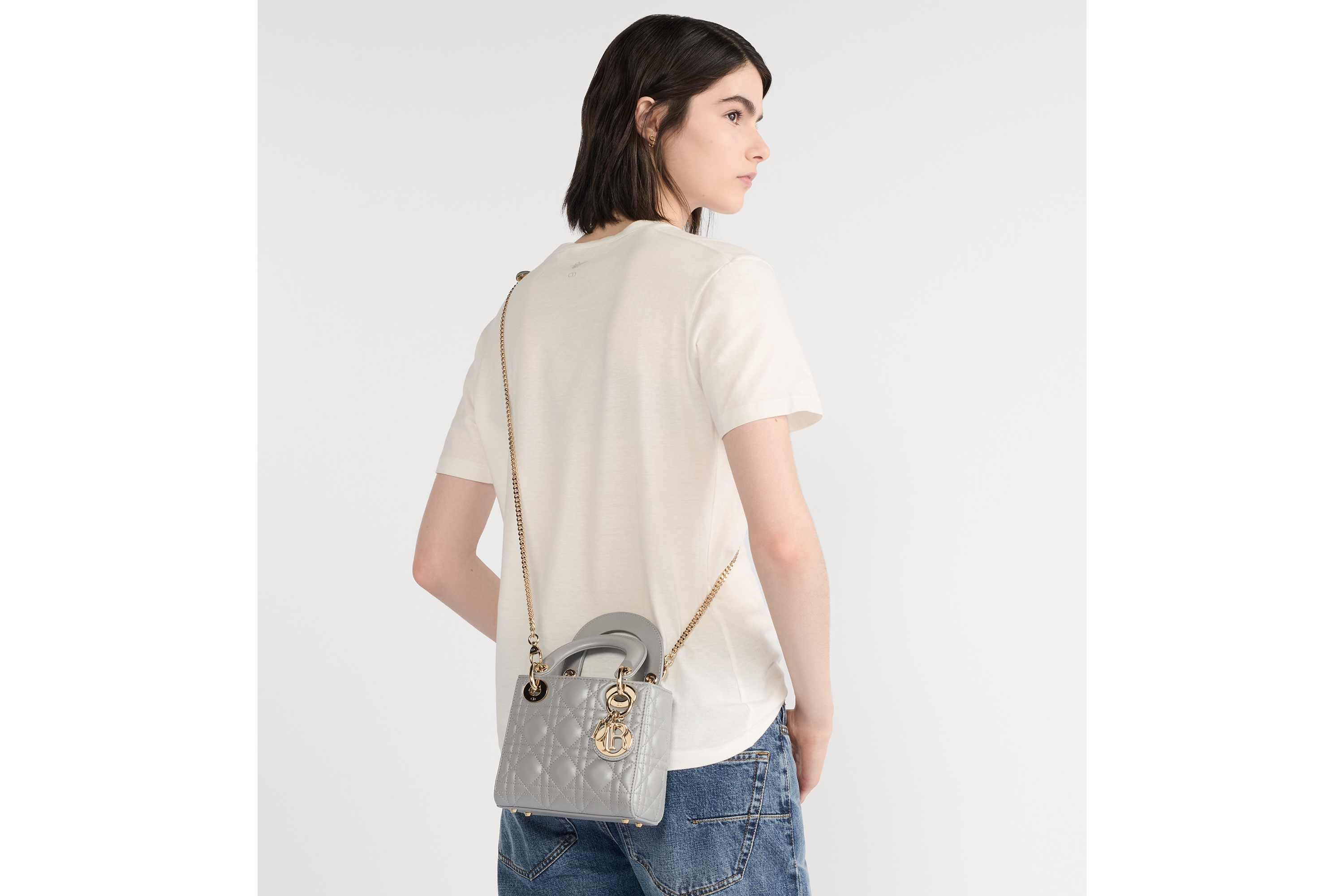 look_image_alt_prefix 迷你 Lady Dior 手袋 灰乳白色珠光羊皮革藤格纹图案 E06