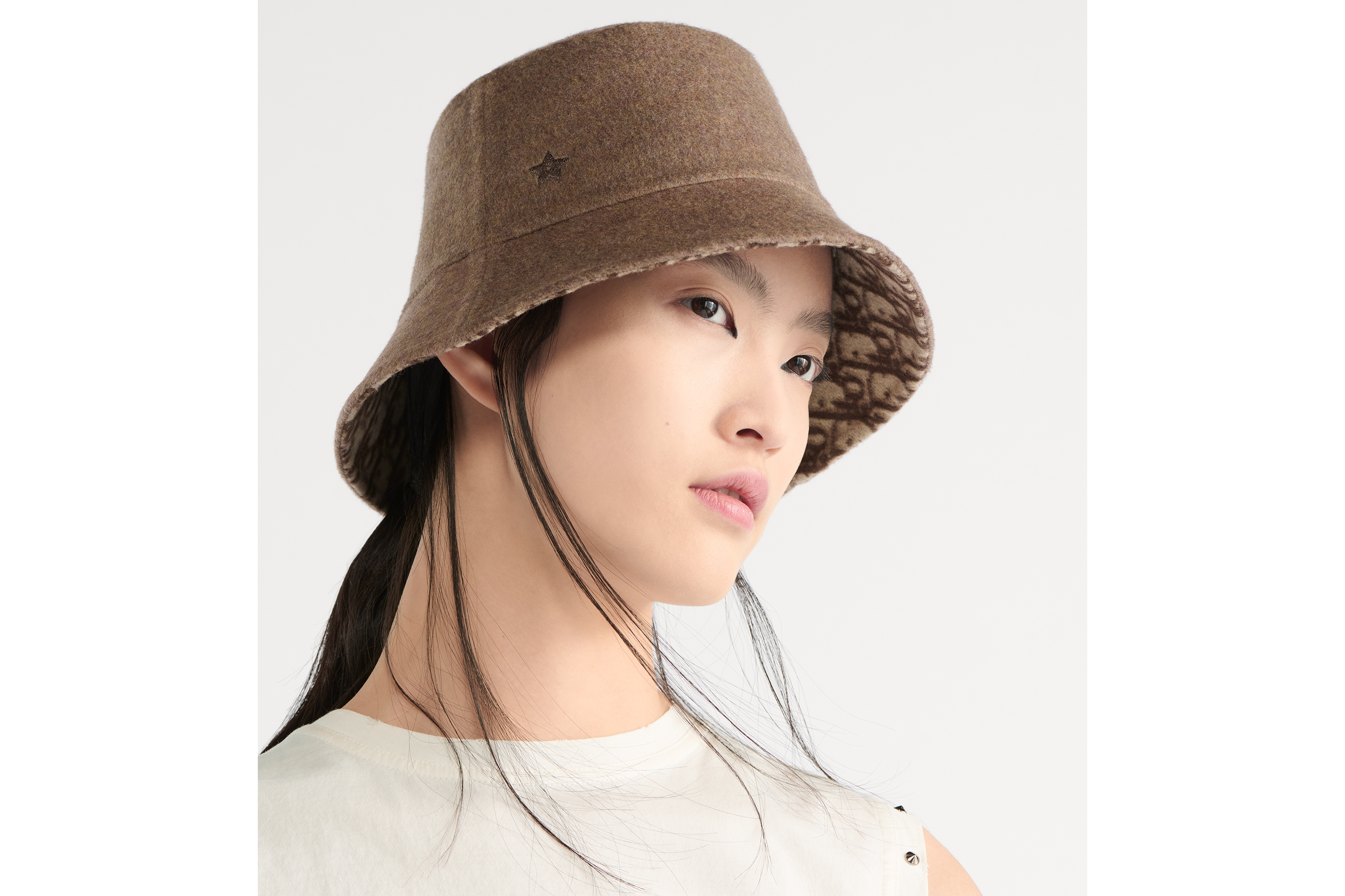 Teddy-D 双面窄檐桶帽 暖灰褐色绵羊毛混纺面料 E08