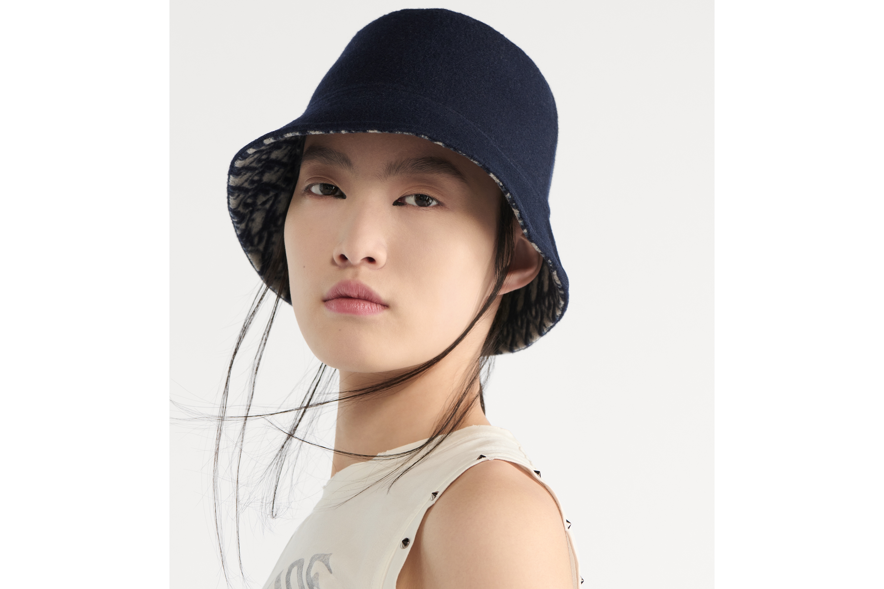 Teddy-D 双面窄檐桶帽 蓝色绵羊毛混纺面料 E07