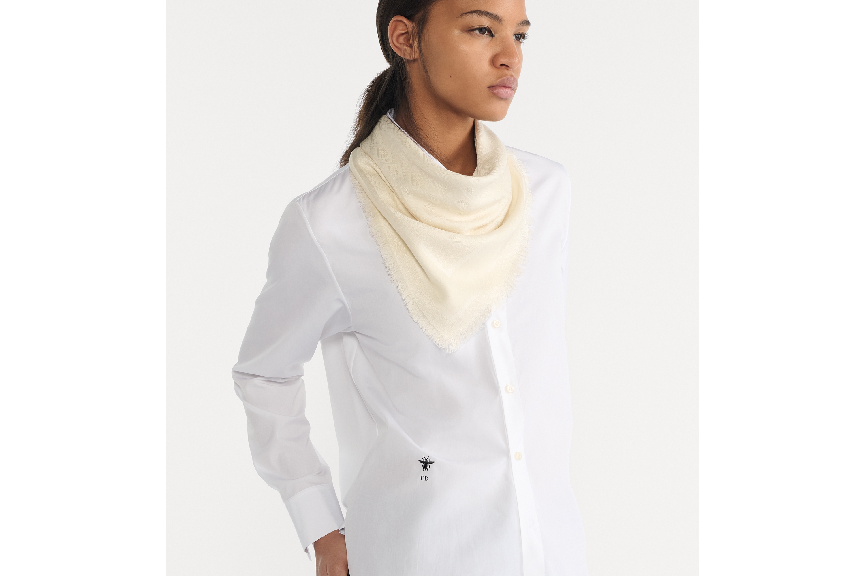 look_image_alt_prefix Dior 印花披肩 象牙色山羊绒和桑蚕丝混纺面料 Oblique 印花 E04