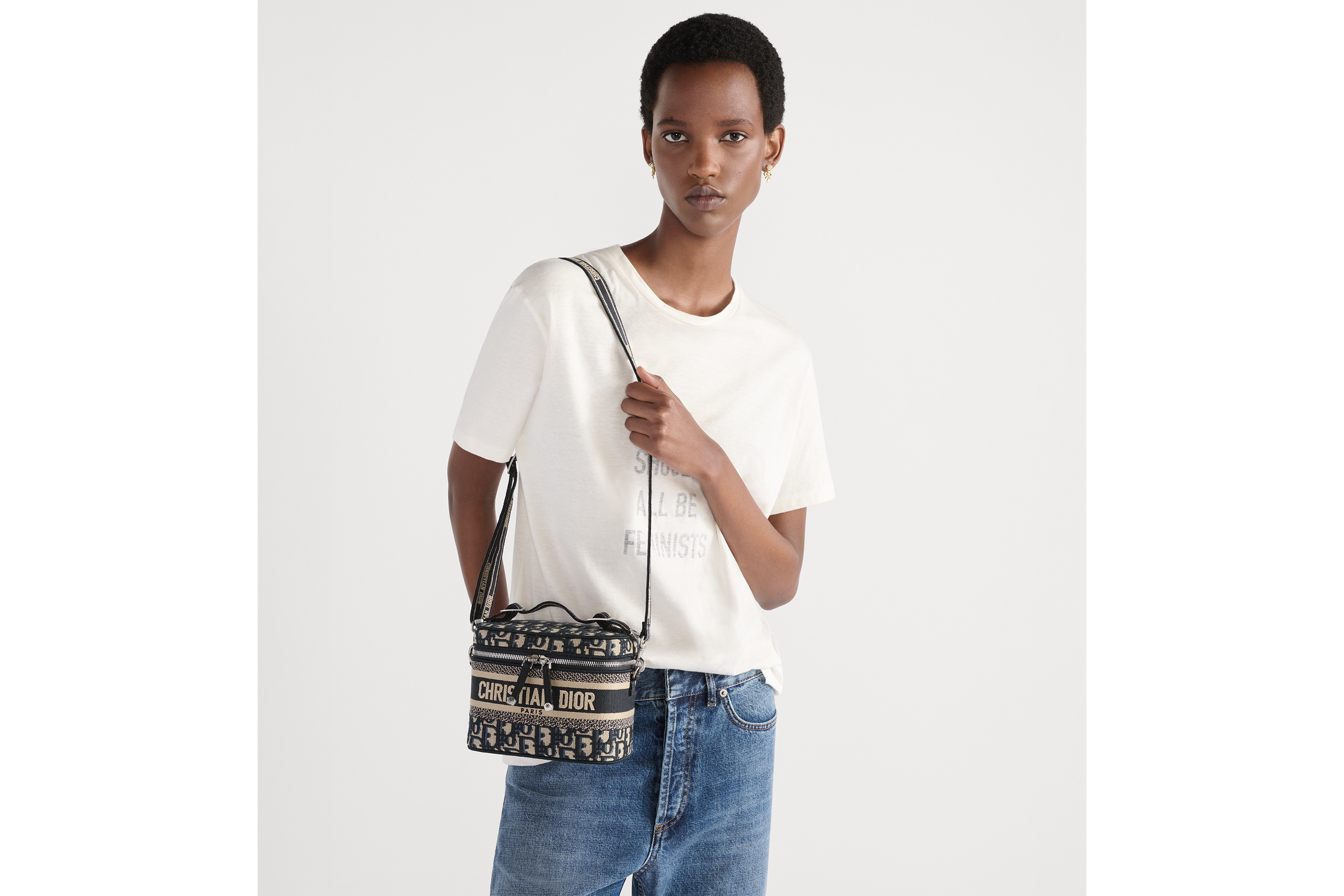 look_image_alt_prefix 小号 DiorTravel Vanity 手袋（附肩带） 蓝色 Oblique 印花面料 E04