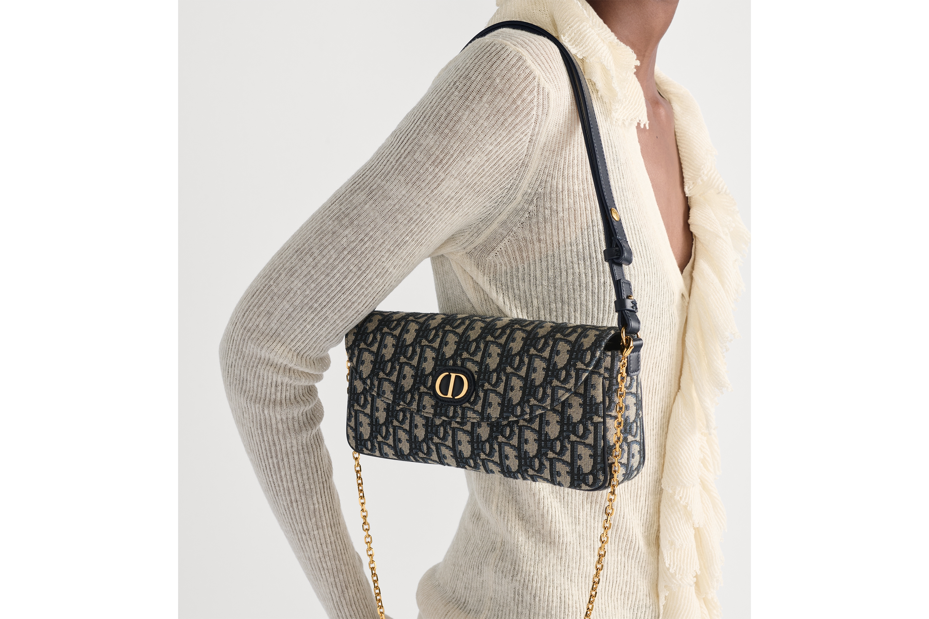 30 Montaigne D-Vine 链条手袋 蓝色 Oblique 印花面料 E04