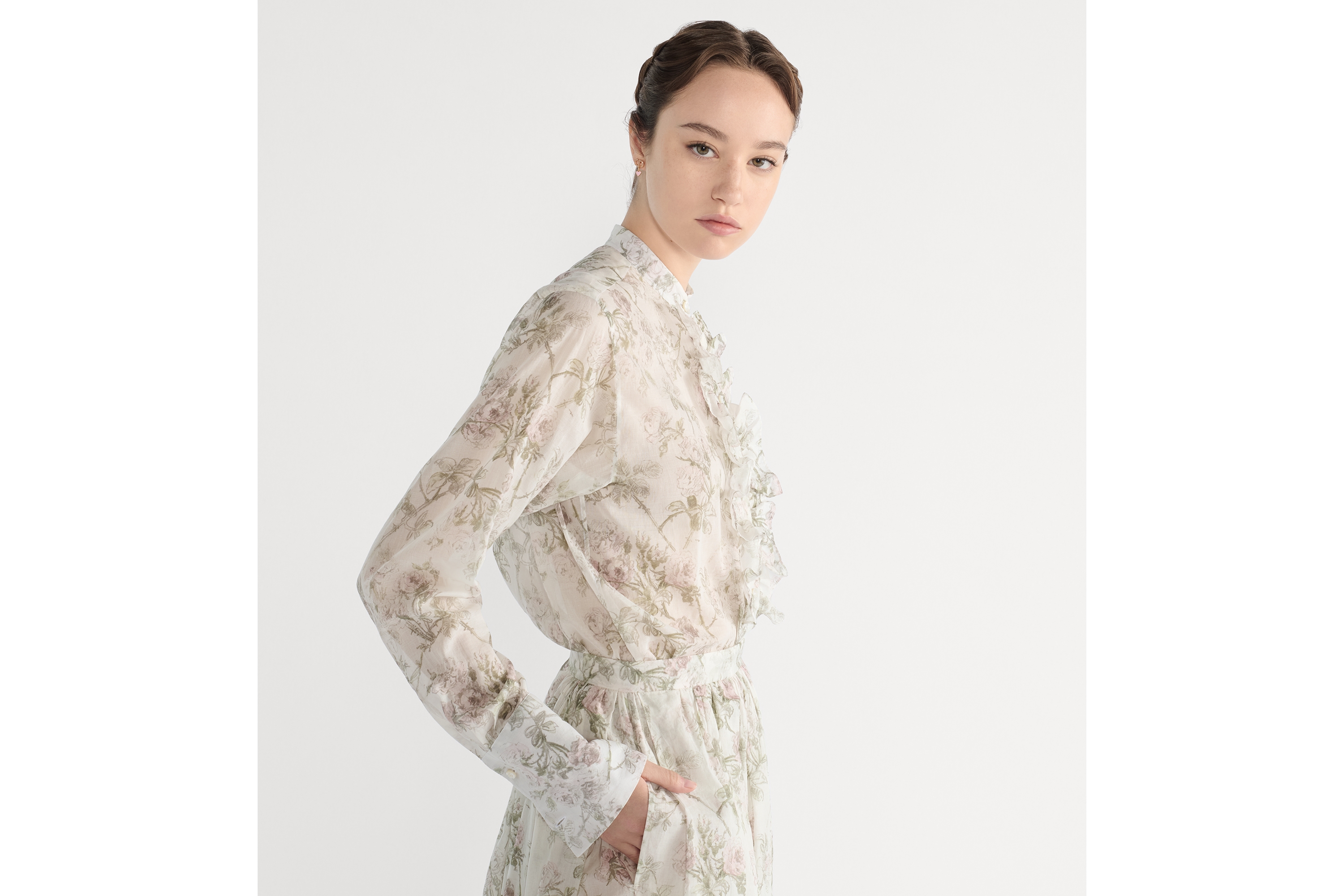 衬衫 白色棉质面料多色 Rosier de Dior 图案 E05