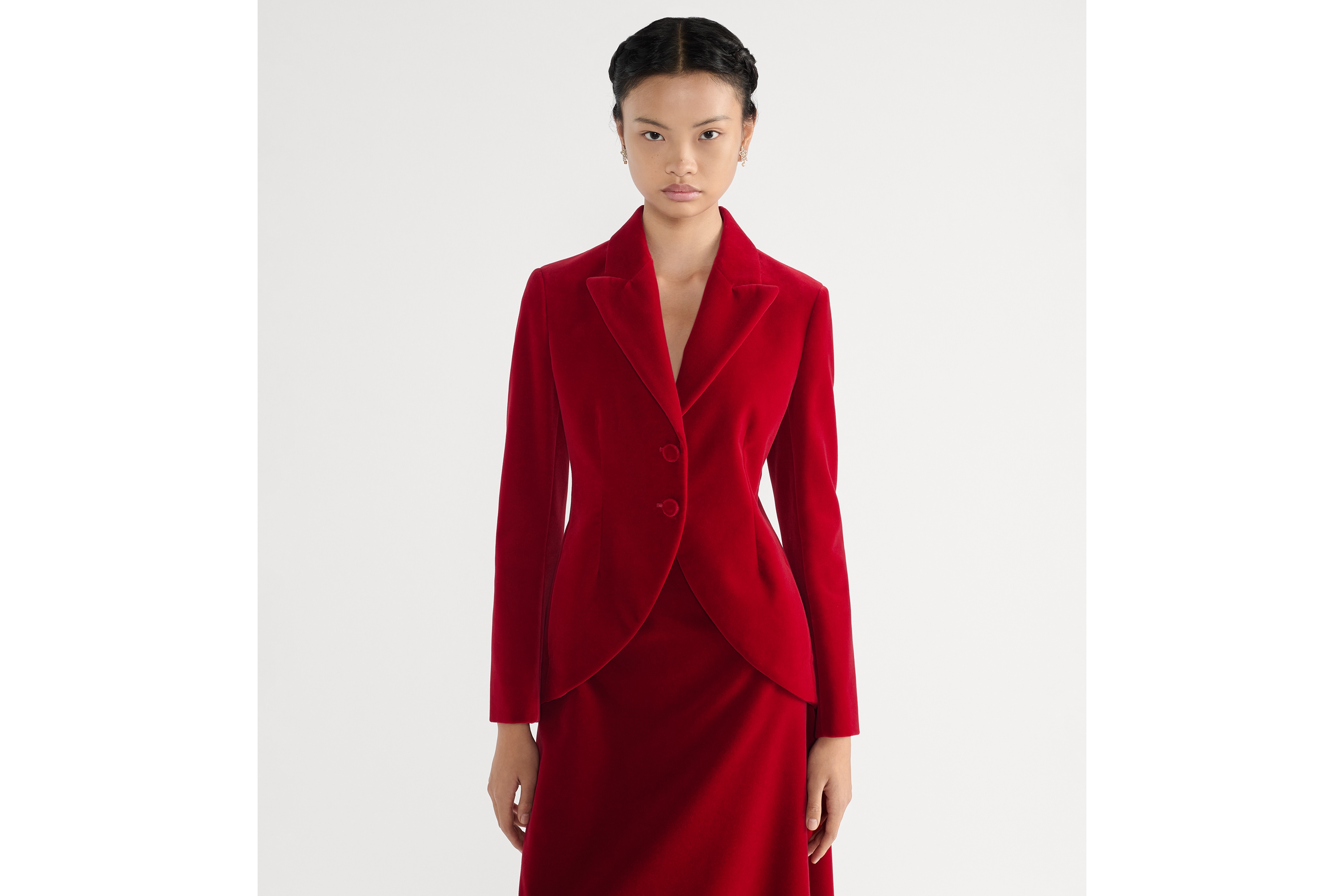 修身外套 红色棉质天鹅绒面料 E04