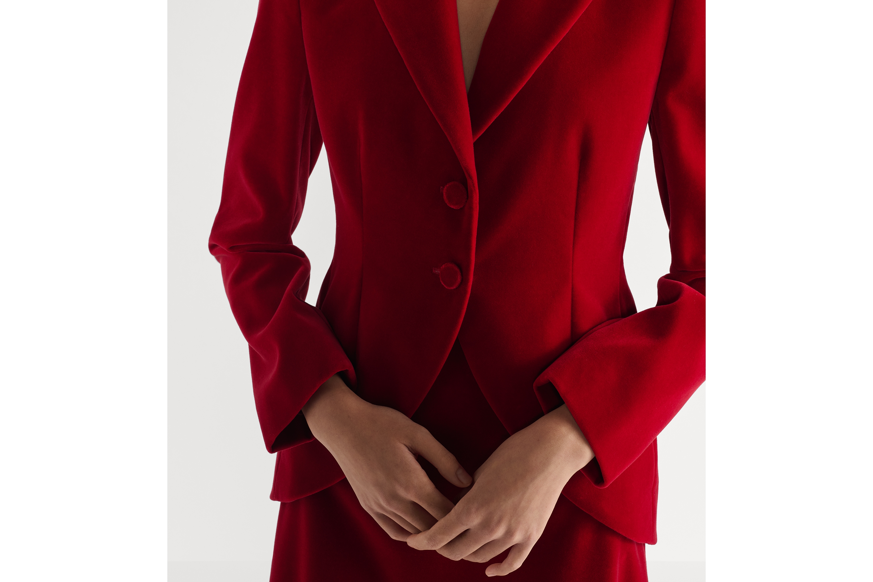 修身外套 红色棉质天鹅绒面料 E13