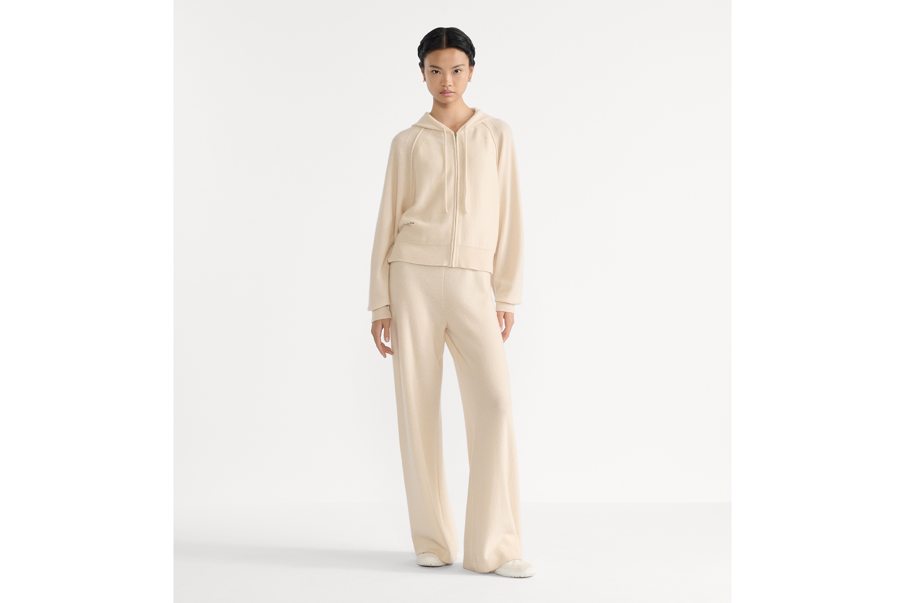 连帽拉链开衫 米白色山羊绒针织面料 E01