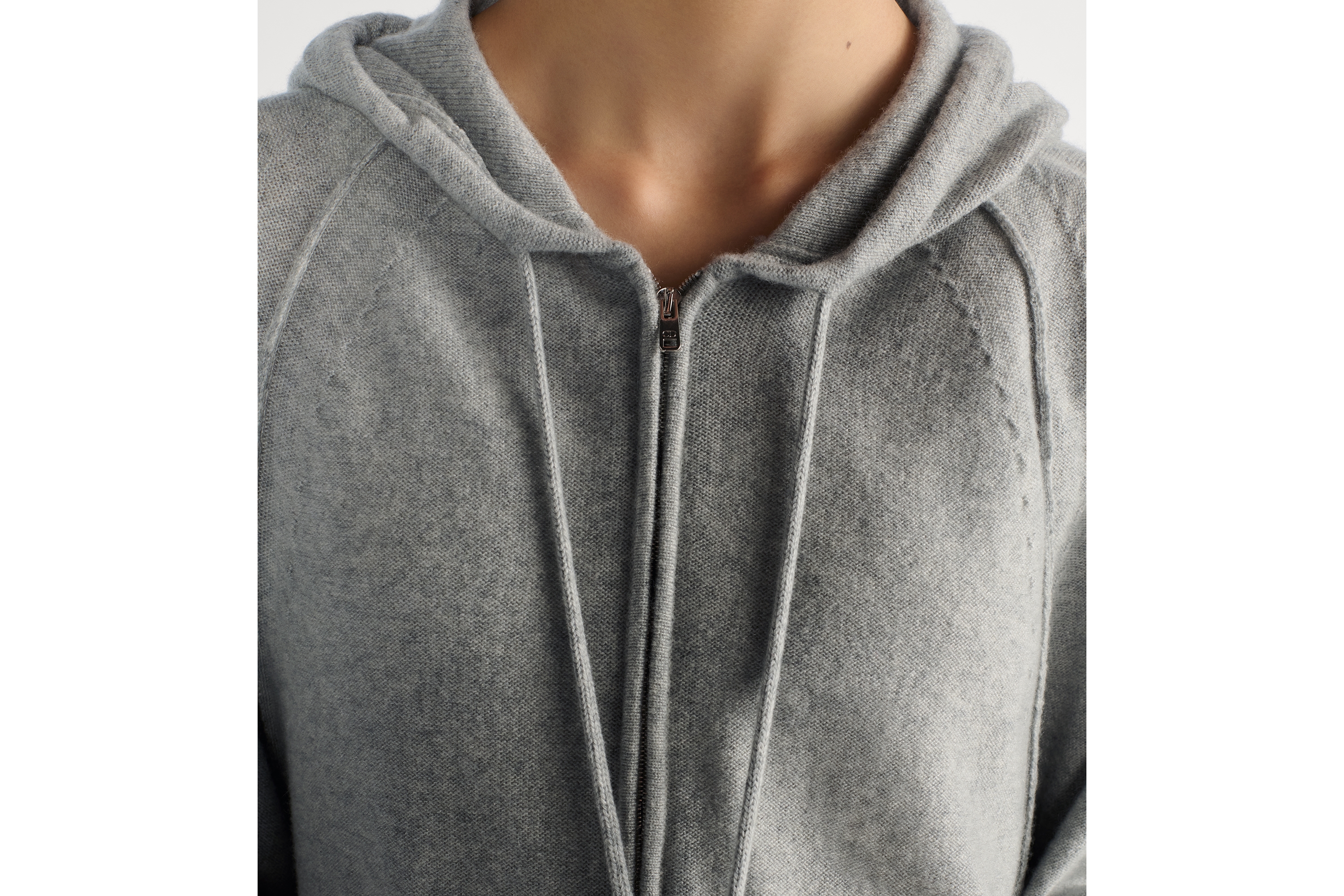 连帽拉链开衫 灰色山羊绒针织面料 E12