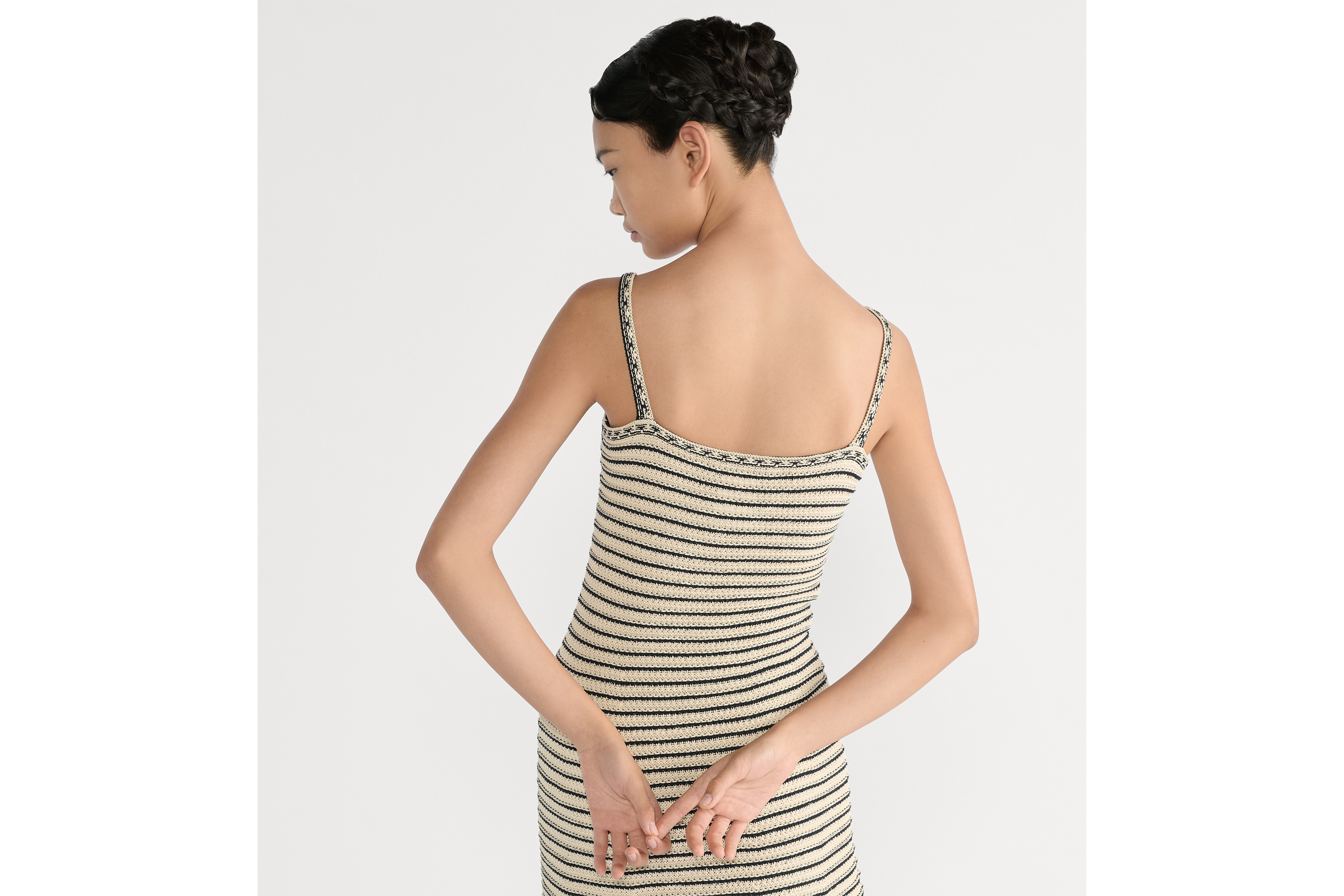 Dior Marinière 短款连衣裙 海军蓝色和白色棉质针织面料 E06