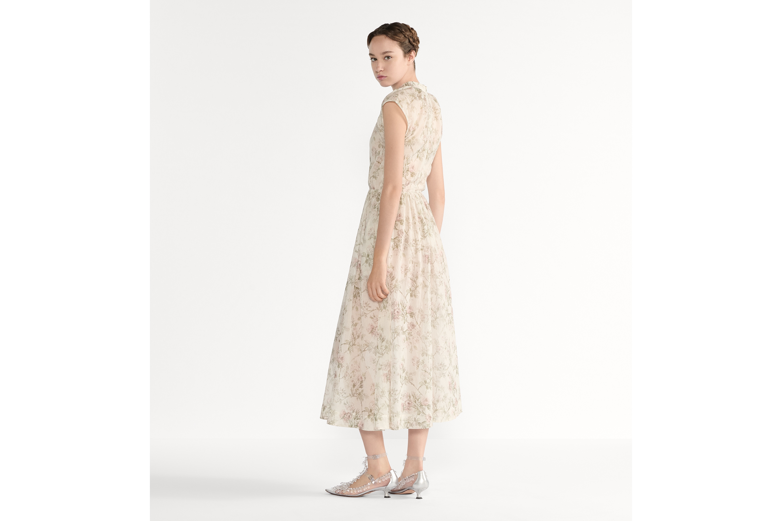 中长款衬衫式连衣裙 白色棉质面料多色 Rosier de Dior 图案 E03